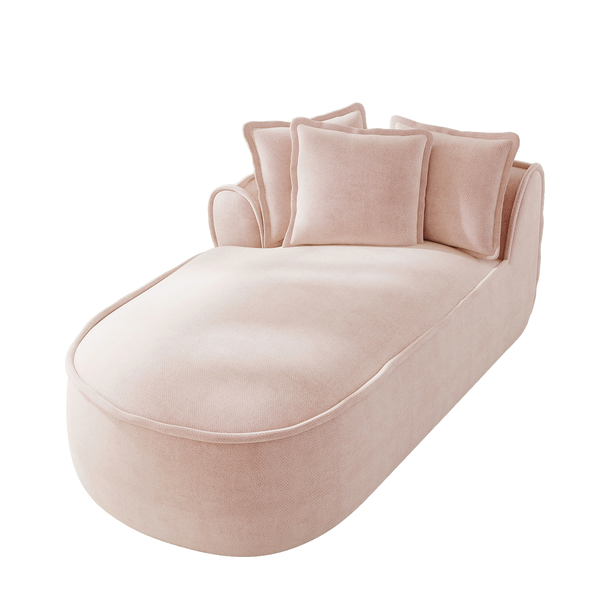 Canapé modulable 2 places en chenille rose avec méridienne gauche, coussins inclus et assise profonde