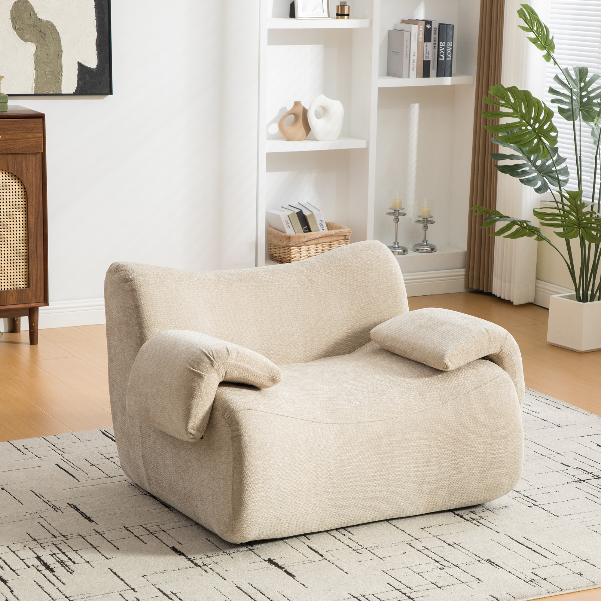 Canapé Modulable Chenille Compressé, Design Salon Moderne, Coussins Mousse Haute Élasticité 30D, Couleur Beige Clair, Structure Antidérapante