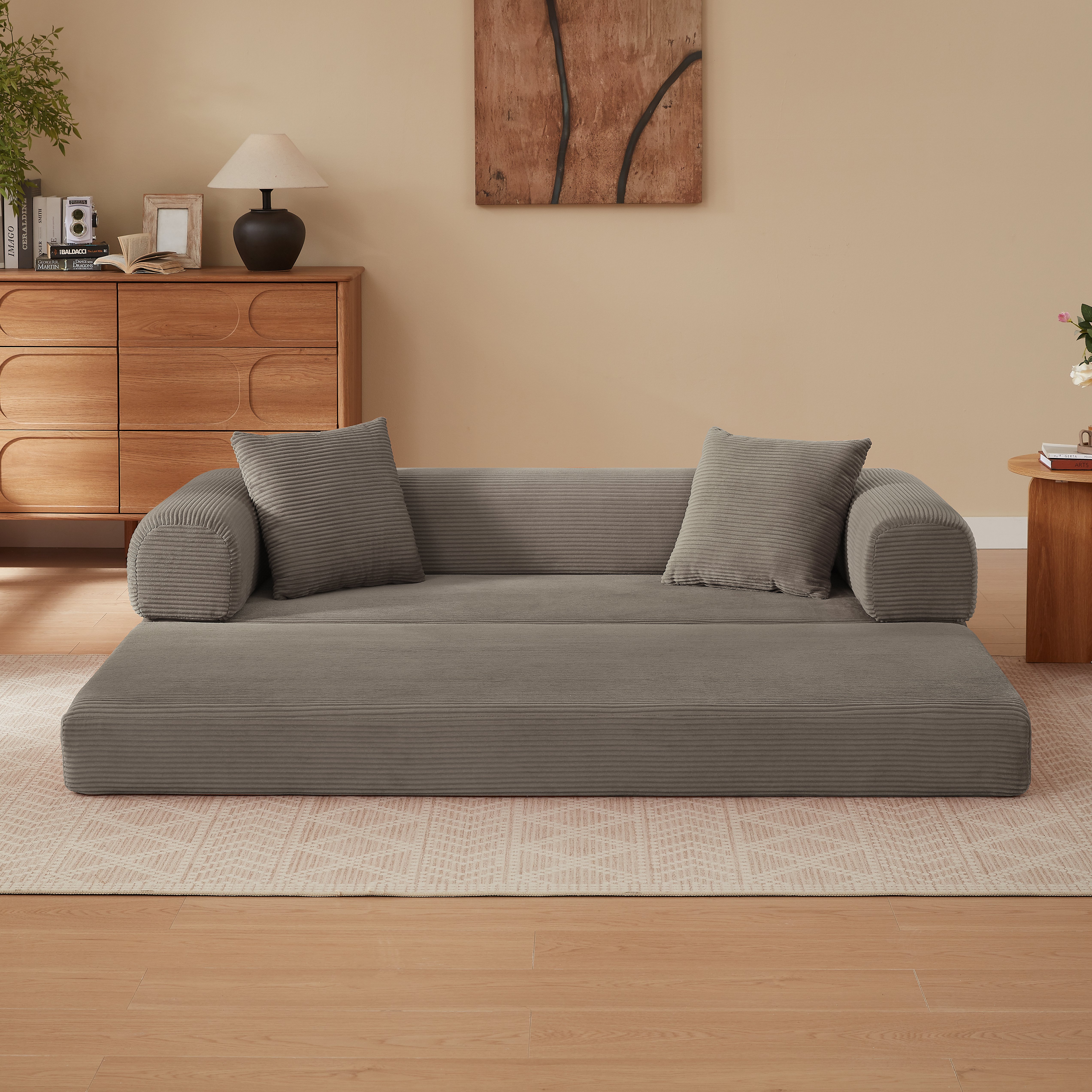 Canapé Convertible Lit Compact Taupe, Design Moderne sans Ossements, Mousse Respirante et Pieds Stables pour Appartement