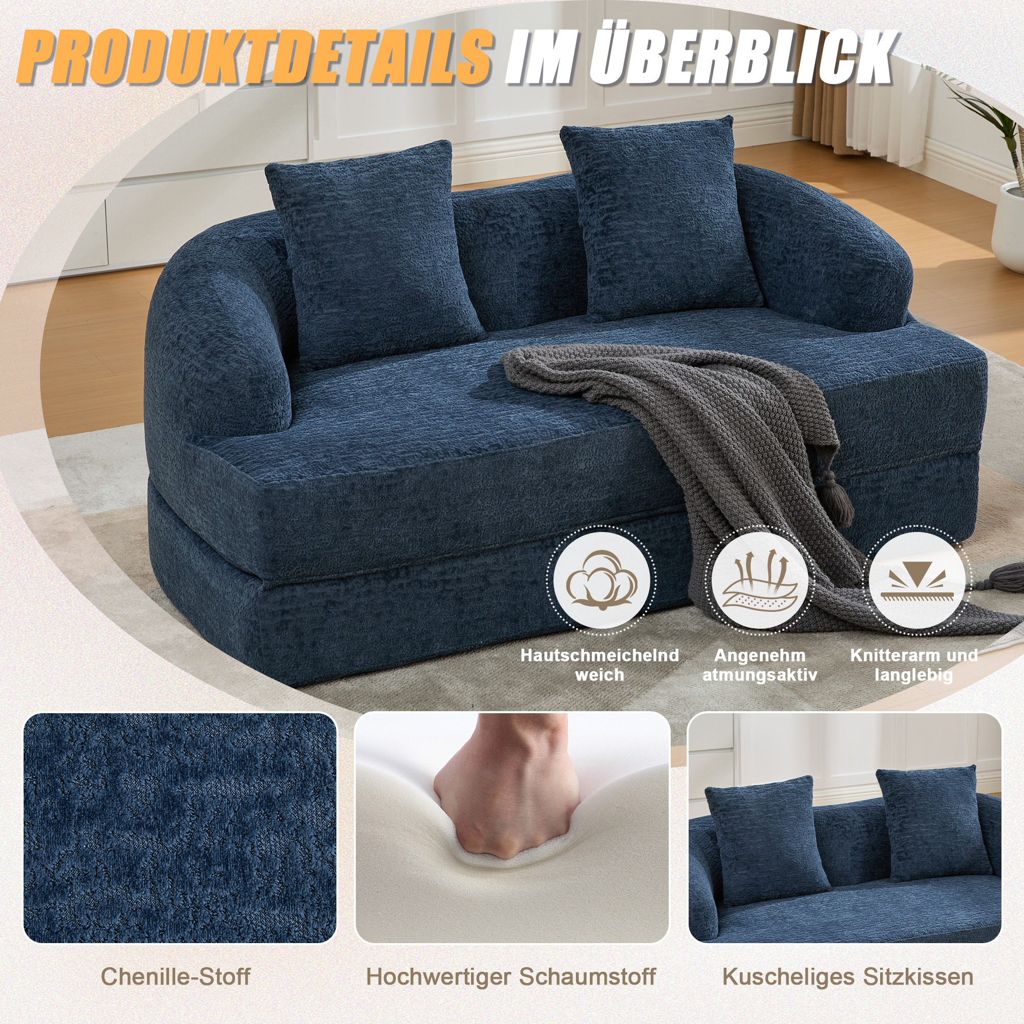 Chenille douce et mousse d'assise