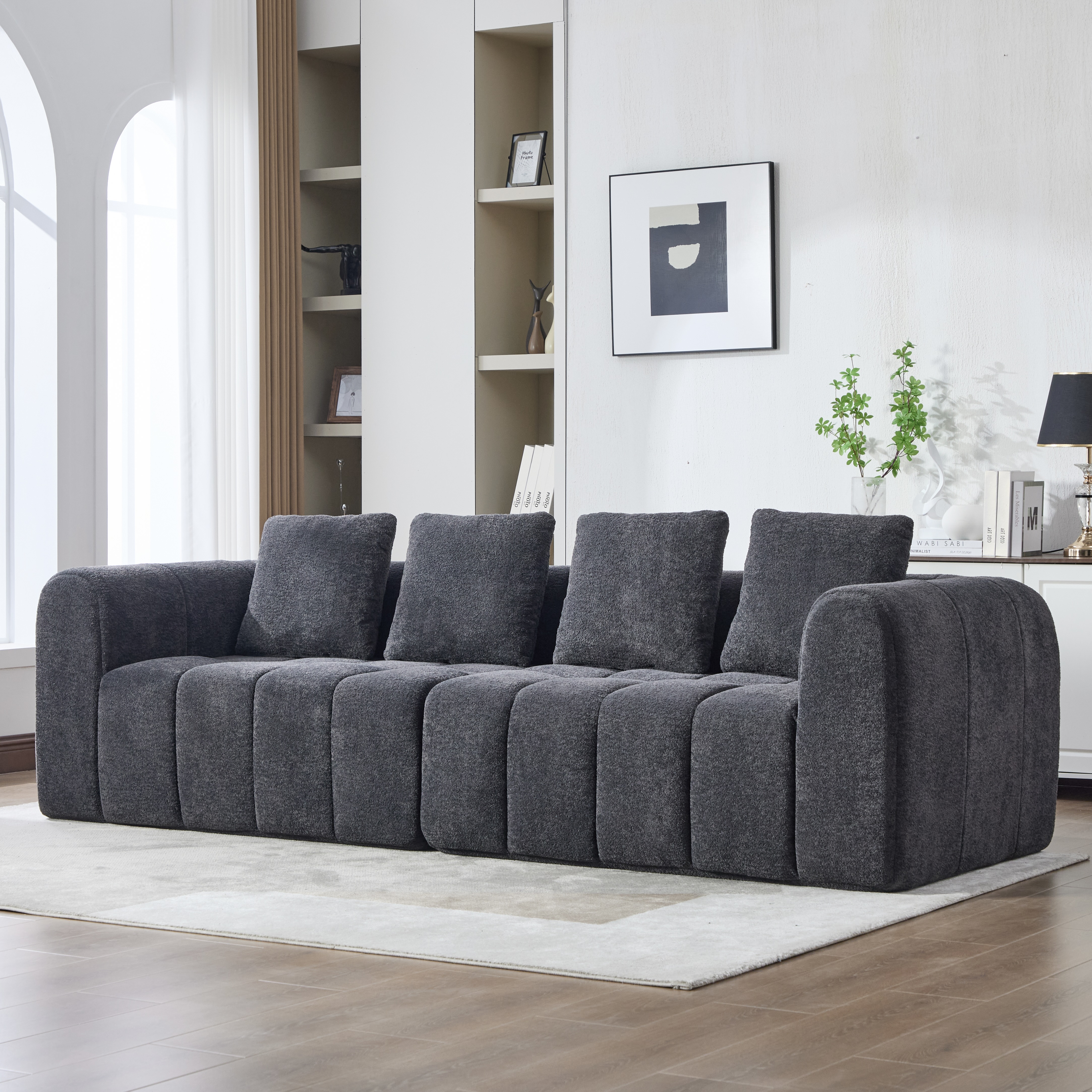 Canapé Modulable 260x95,5 cm Gris Foncé Sans Montage Mousse Haute Densité Assise Profonde Confortable Avec Accoudoirs