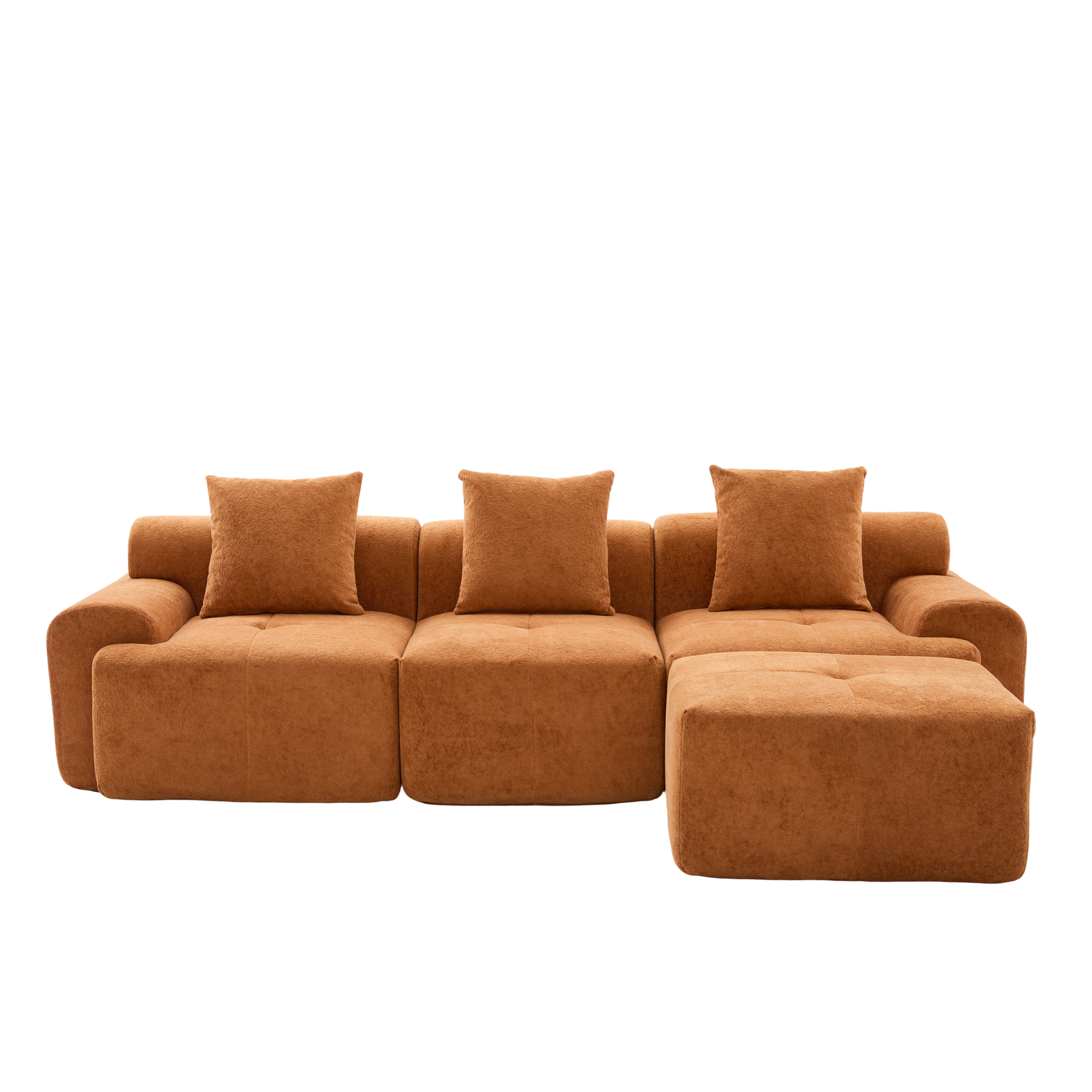 Canapé d'angle modulable 3 places, Canapé L en tissu orange avec mousse à mémoire de forme, Design moderne pour salon