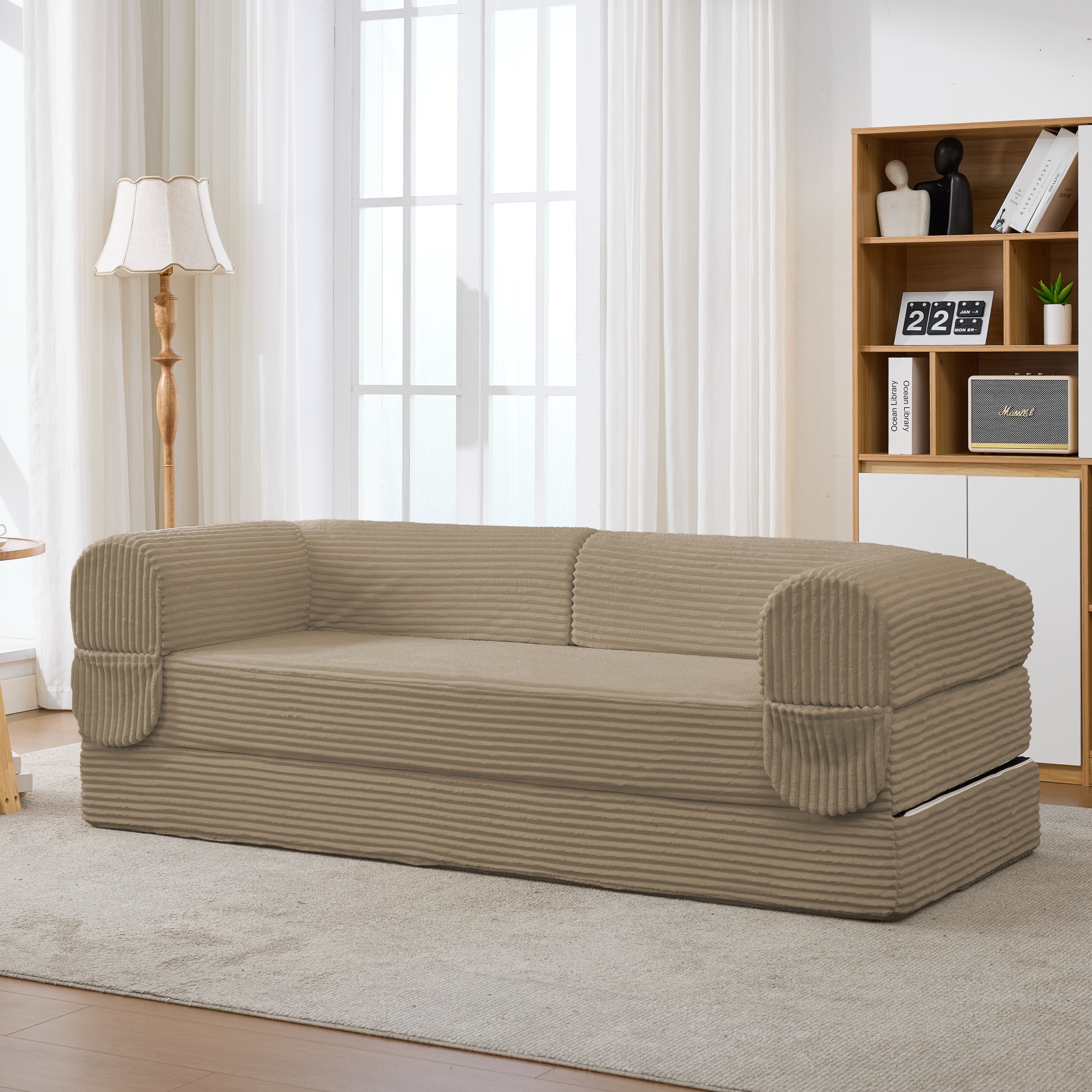 Canapé Droit 190x78x65 Cm, 2 Places avec Coussins Épais, Revêtement Cord Verticaux Marron, Design Compact Pour Petit Salon