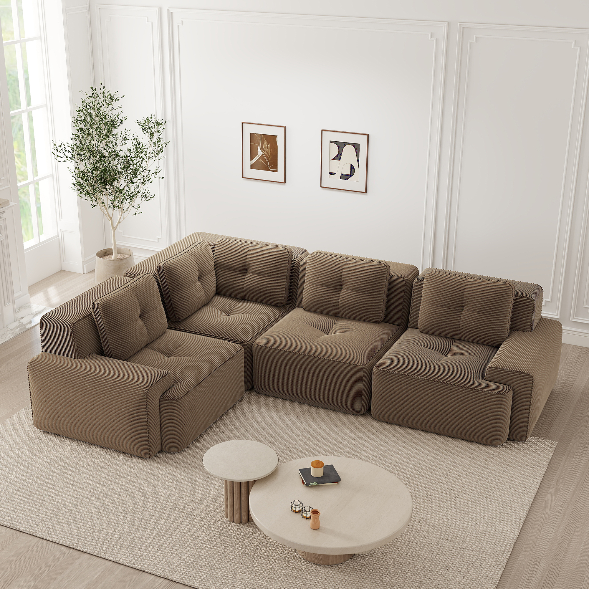 Canapé Modulable Confortable Large Accoudoirs Antidérapant Tissu Respirant Salon Bureau Sans Montage