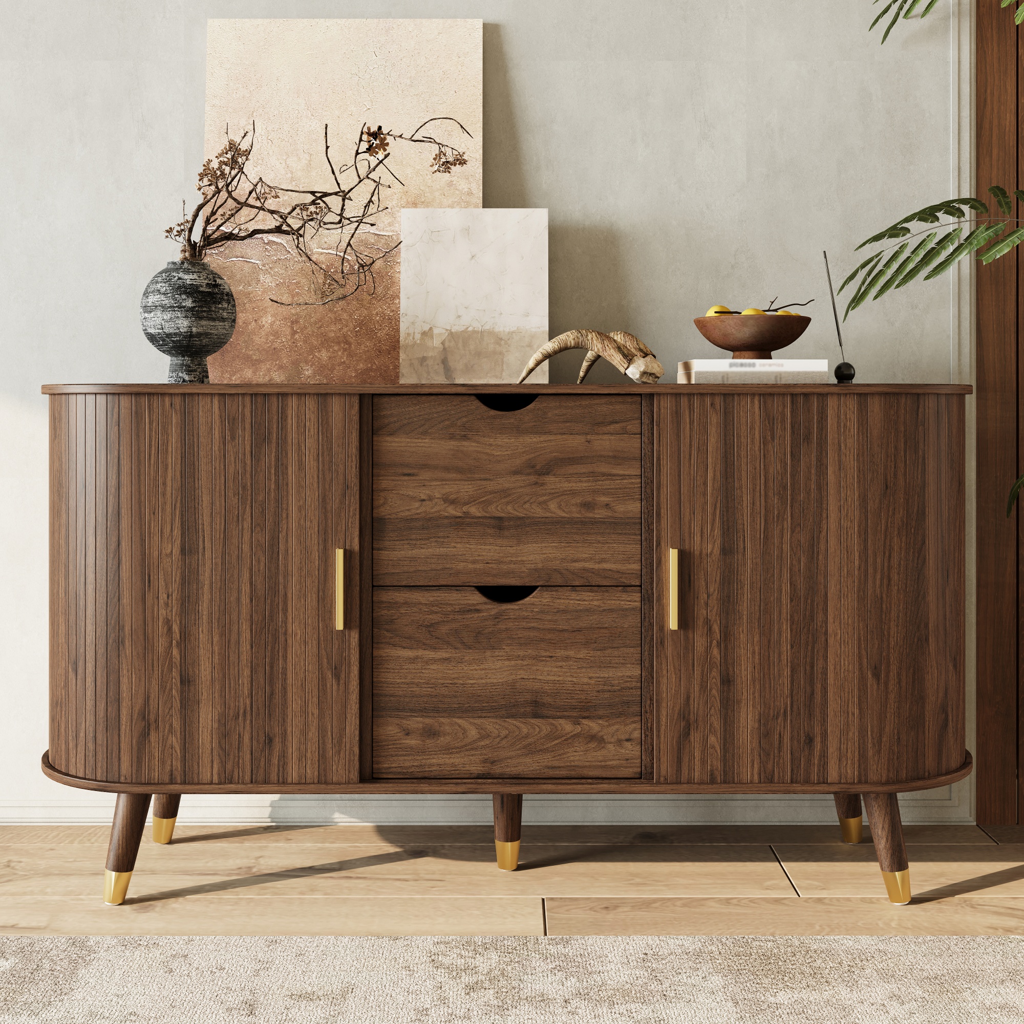 Buffet Étroit 140x40x79,5 cm pour Couloir ou Salon, Meuble de Rangement Compact avec 2 Tiroirs et 2 Portes Coulissantes