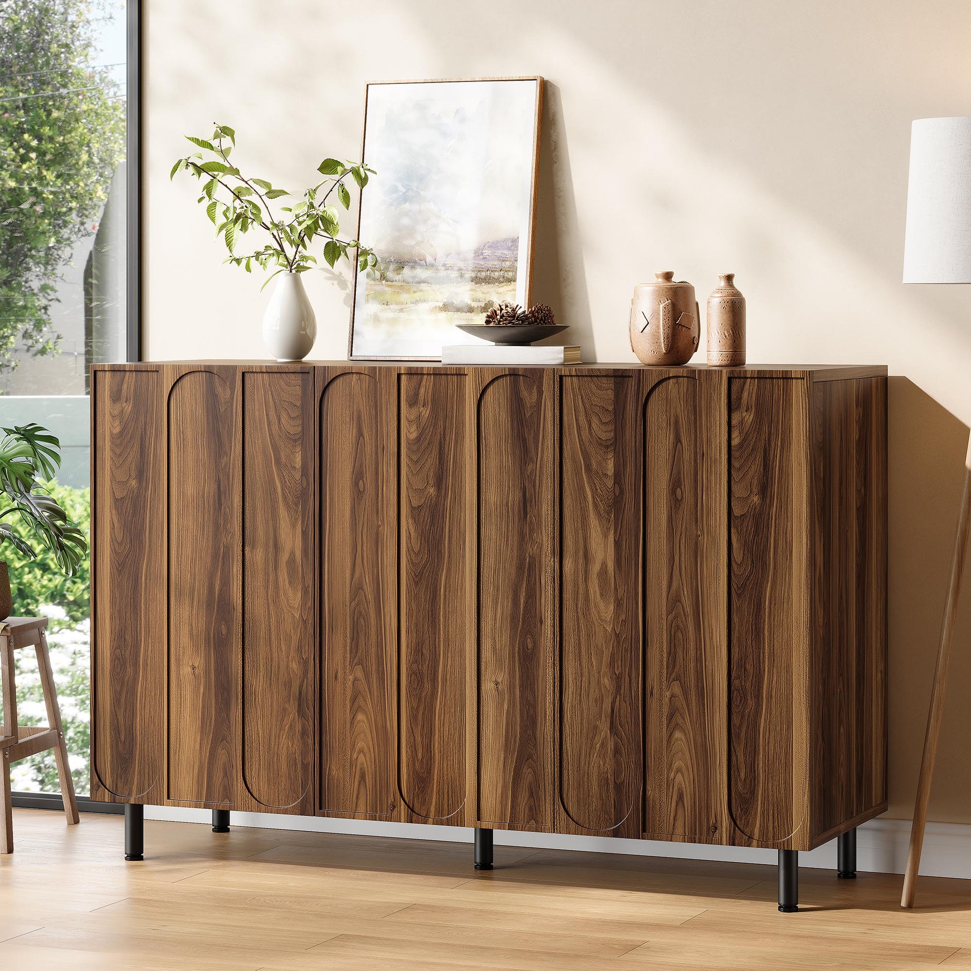 Meuble à chaussures Buffet 3 portes 120x37x80 cm avec étagères réglables et gonds amortis pour rangement entrée