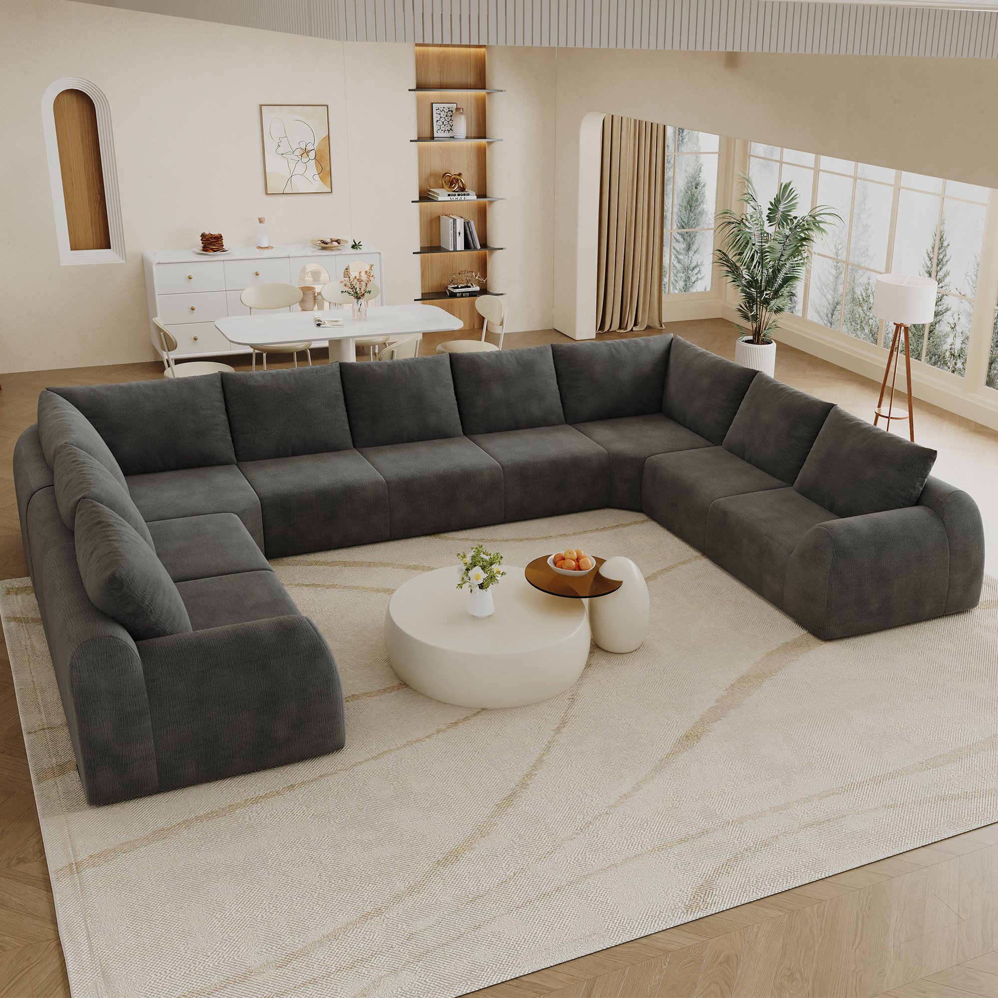 Canapé sans armature 411x267x85cm gris foncé tissu chenille mousse compressée grand format salon chambre appartement