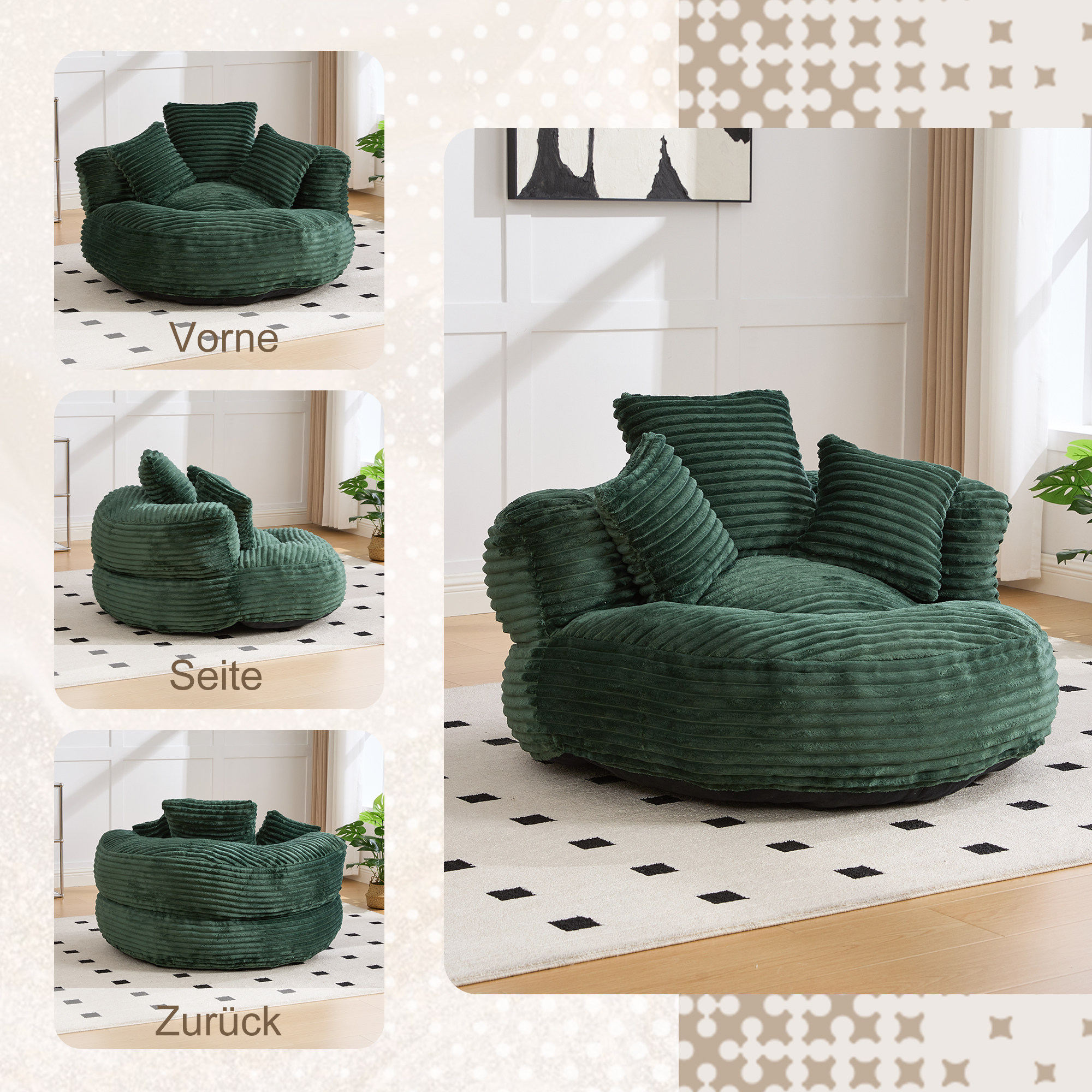 Canapé d'appoint en velours côtelé vert émeraude, mousse et dossier rembourré, capacité 250 kg, sans installation