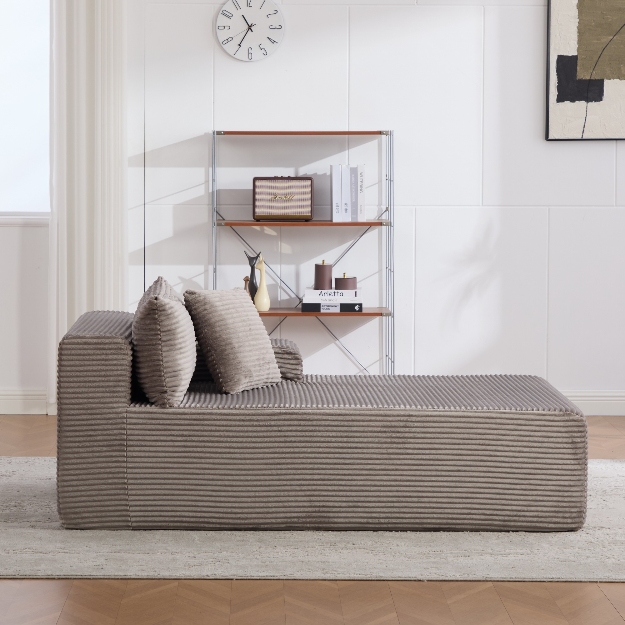 Méridienne Salon Gris Tissu Chenille Confortable Fonction Chaise Longue Avec Coussin Inclus Prêt à Poser