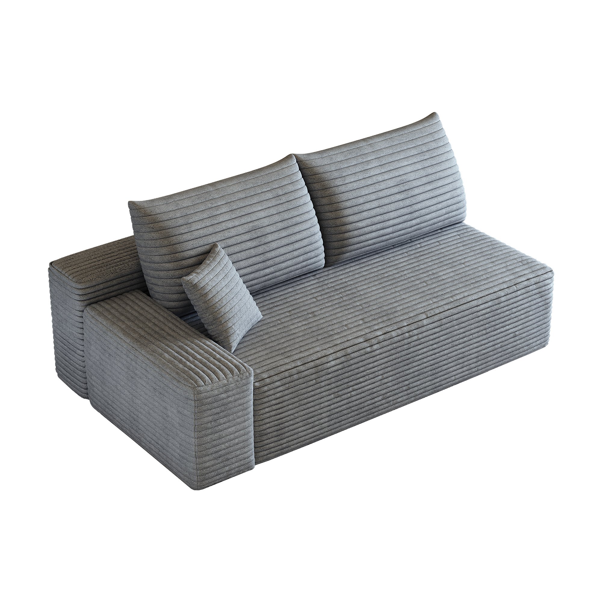 Canapé droit gris velours côtelé sans assemblage, chaise longue réversible, confort moelleux, idéal pour appartement ou chambre