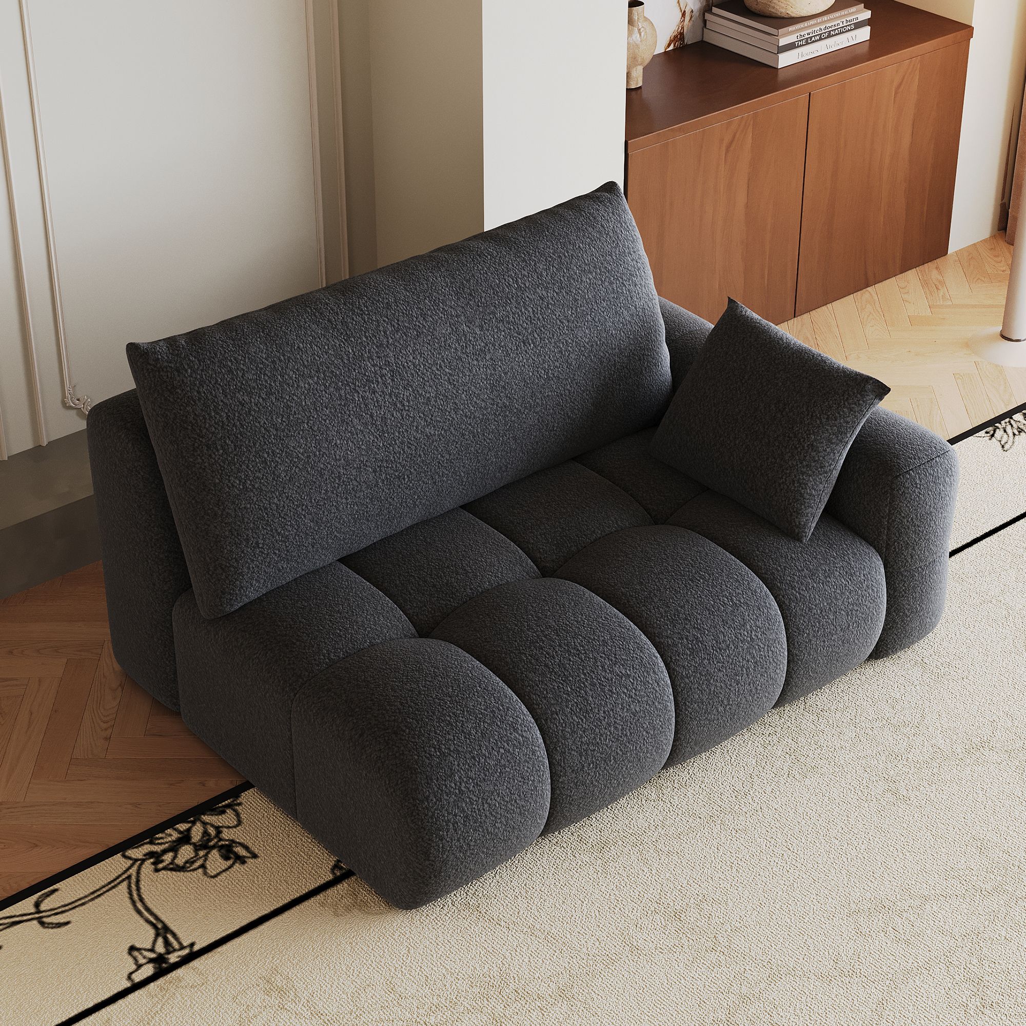Canapé droit 2 places gris foncé sans montage, confort nuage tissu doux, idéal salon chambre, dimensions 130x105x86 cm