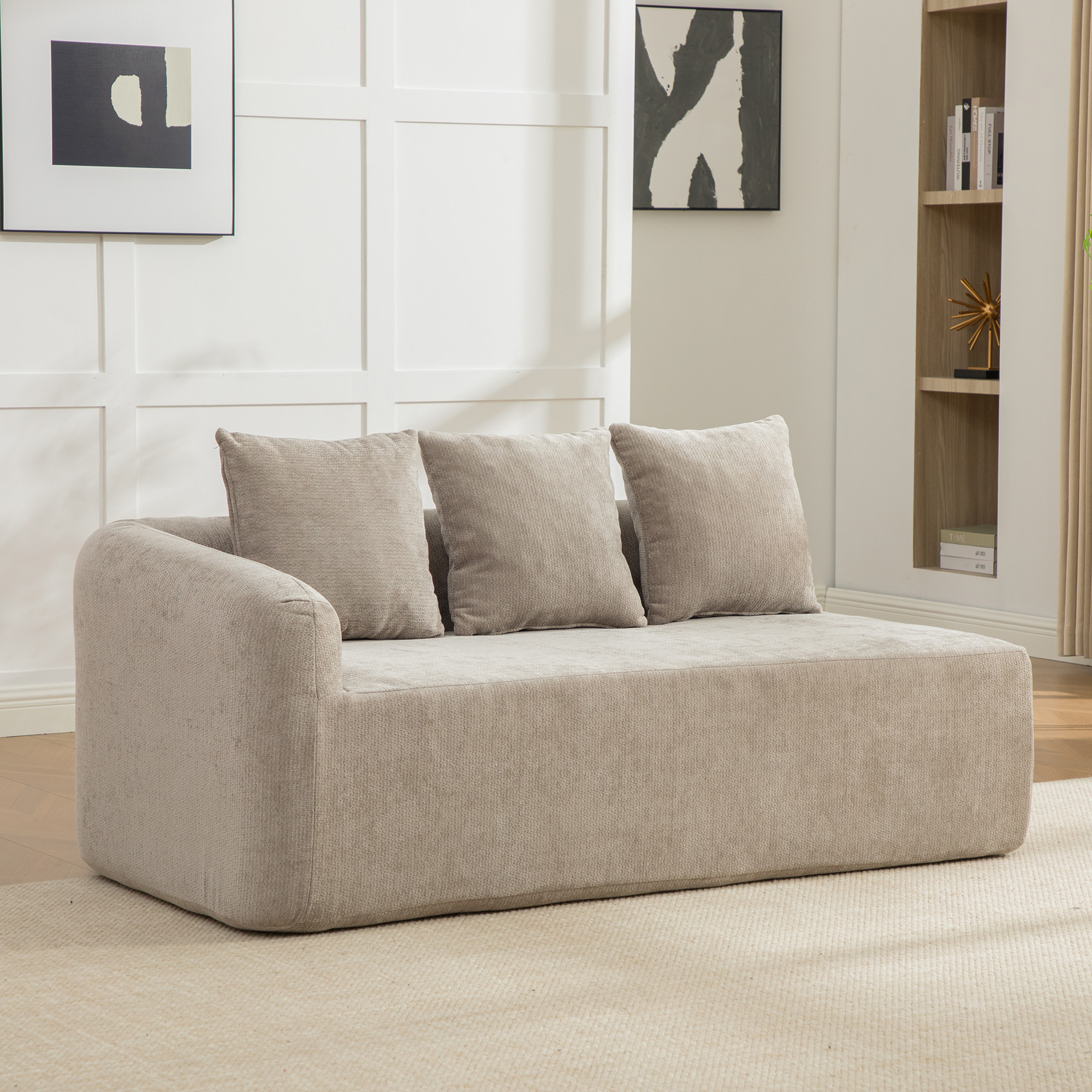 Canapé modulable en tissu Chenille gris, design contemporain pour salon, confort moelleux et structure stable.