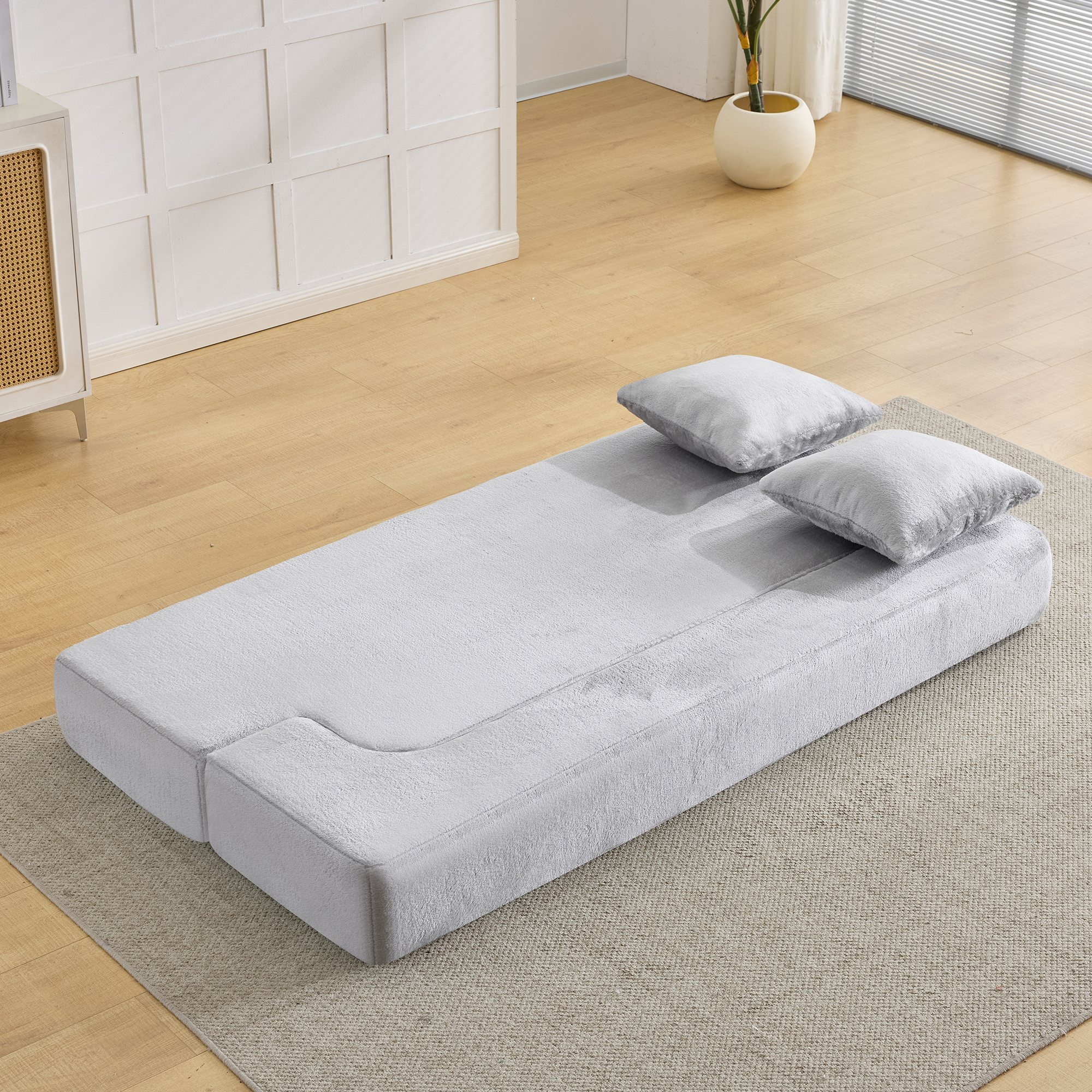 Canapé Droit 2 Places Tissu Gris Clair Rembourrage Mousse Haute Densité Structure Robuste Design Contemporain Salon Moderne