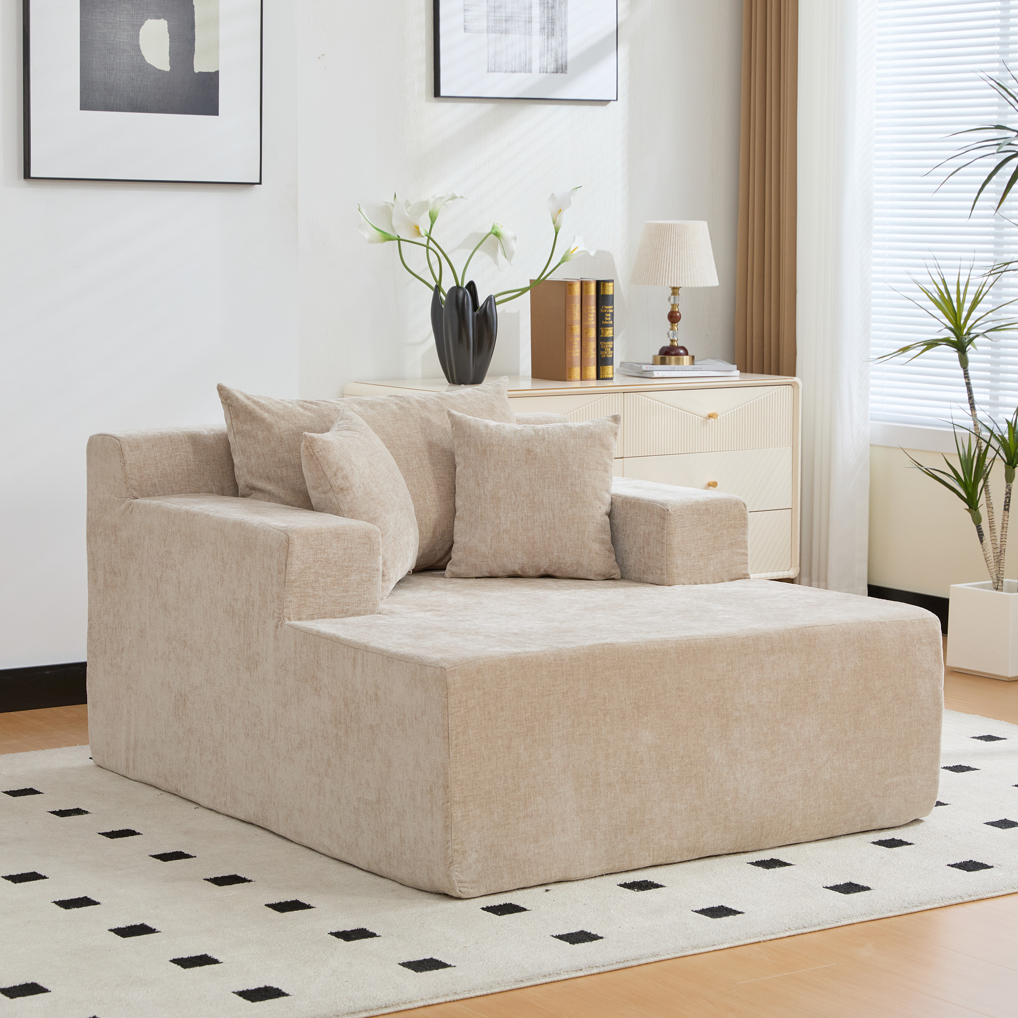 Méridienne Modulable avec Rangement Intégré et Sans Montage Nécessaire, Confort Immédiat et Coussin Inclus pour Salon Moderne