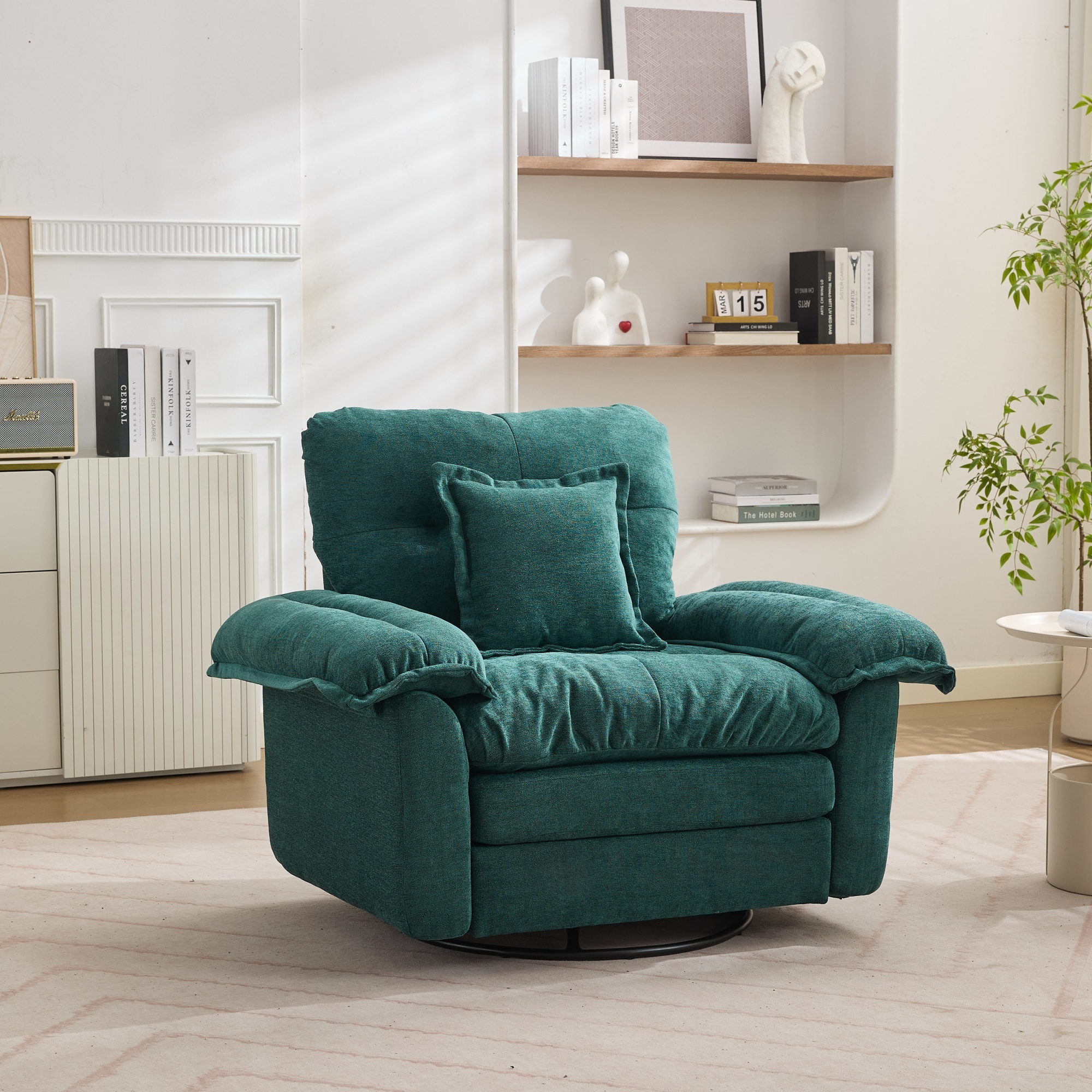 Fauteuil Rotatif 360° en Chenille Vert - Fauteuil Pivotant Surdimensionné pour Salon et Chambre avec Coussin de Soutien Ergonomique