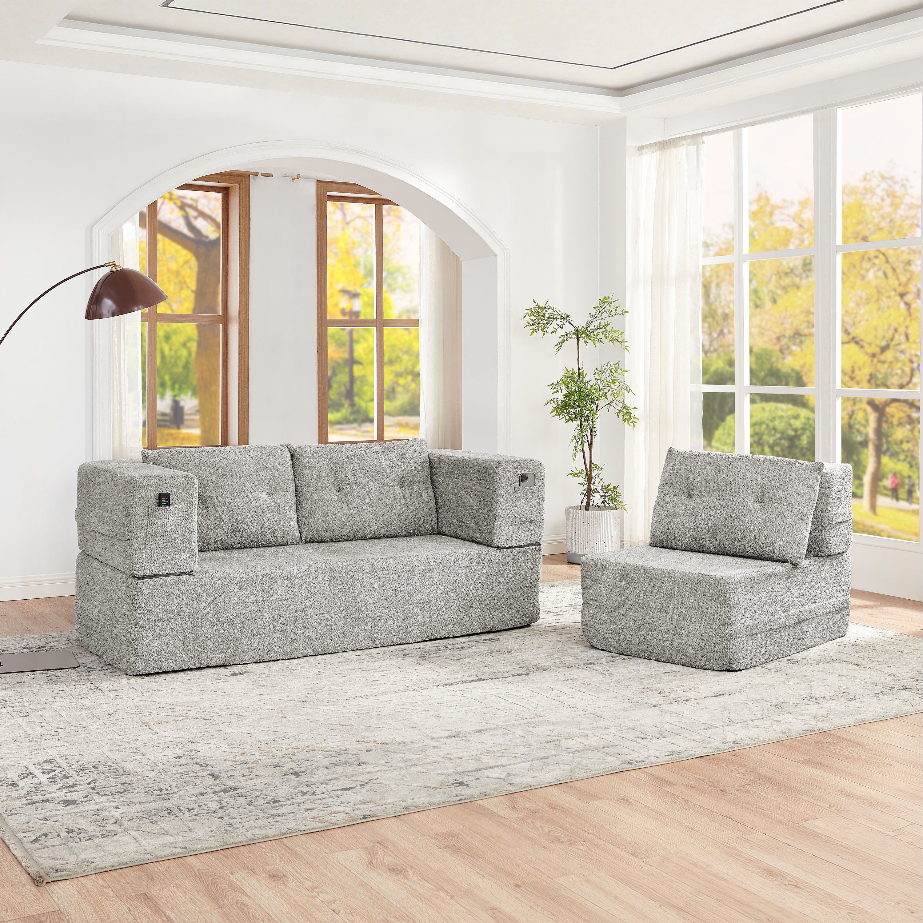 Fauteuil Pliable Canapé Lit Compact Transformable Mousse à Mémoire de Forme avec Pochettes
