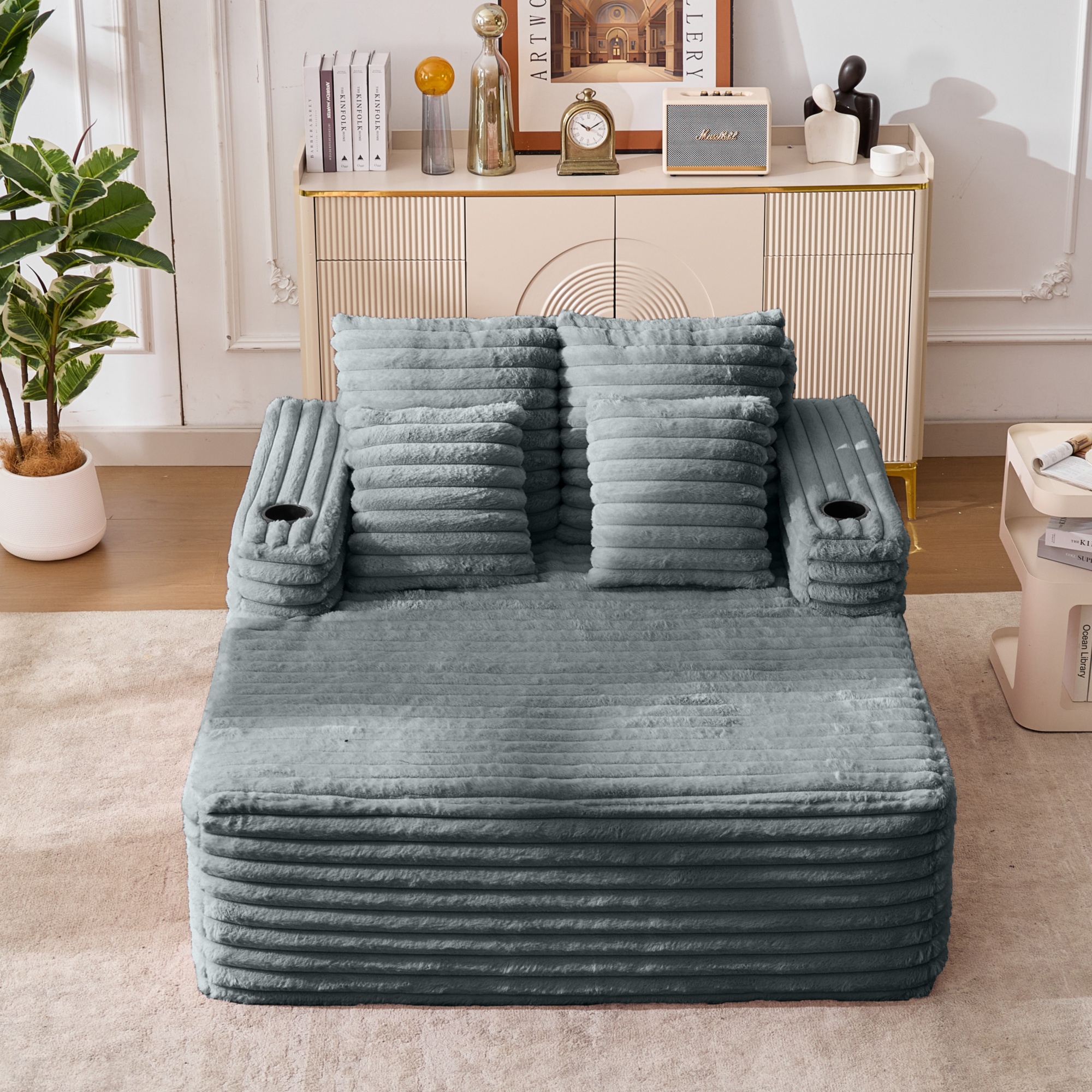 Canapé méridienne surdimensionné en fausse fourrure gris foncé, sans montage, pour salon ou chambre d'amis