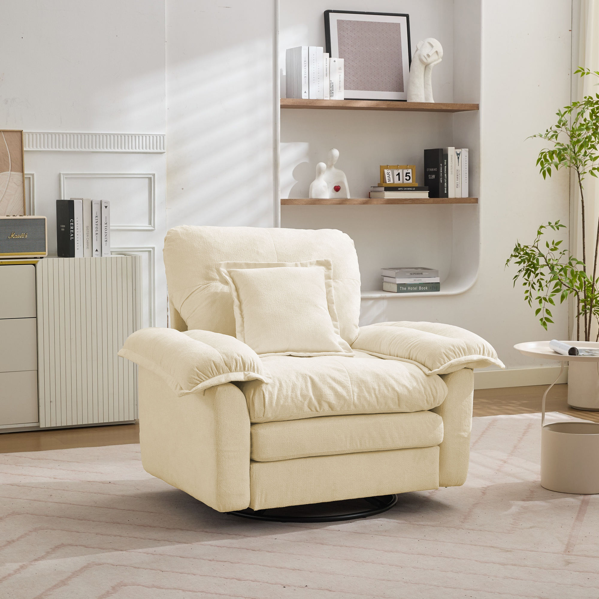 Fauteuil Confortable Profond avec Mousse à Mémoire de Forme et Structure Stable Bois Métal pour Salon Lectures Détente