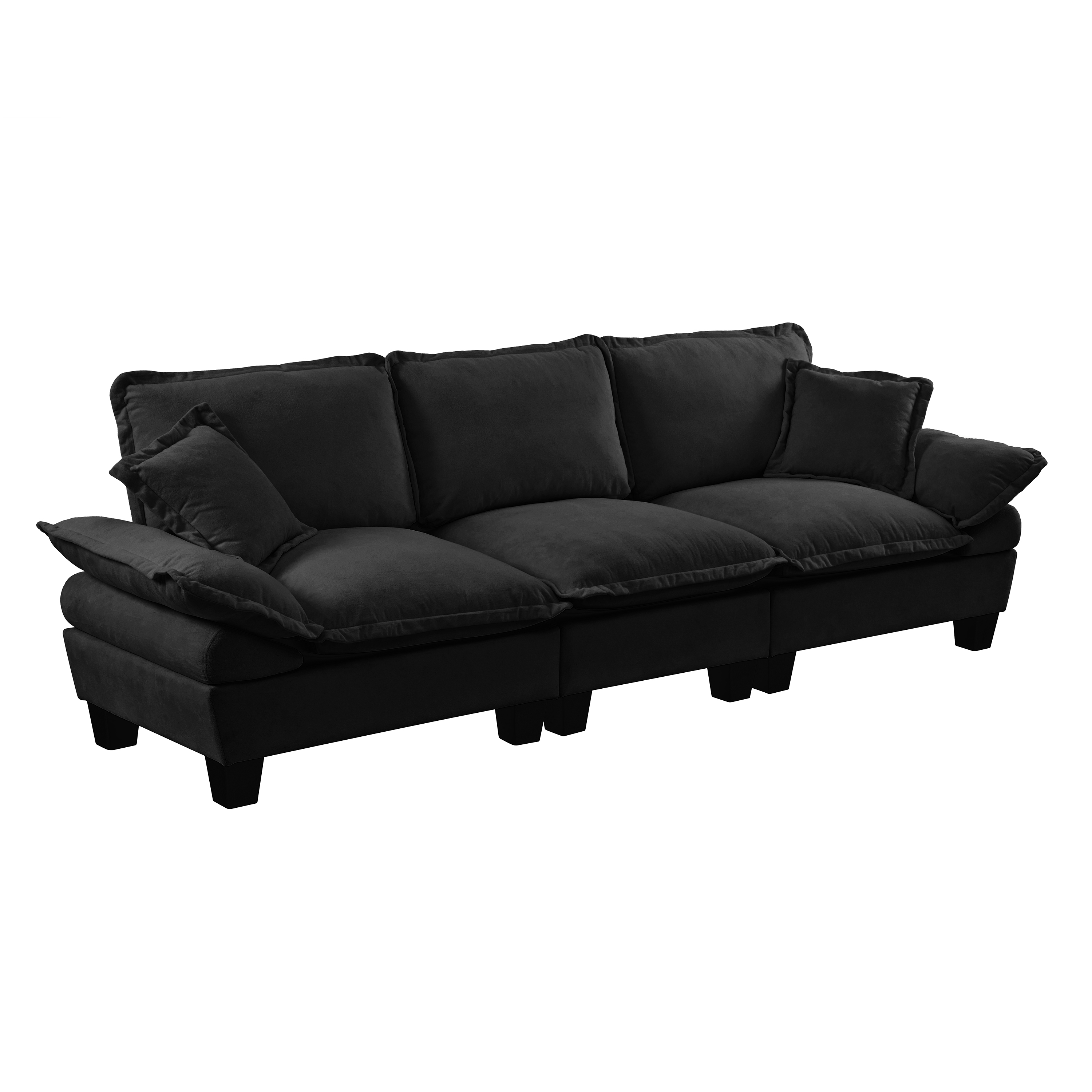 Canapé Segmenté Modulaire 3 Places Noir, Canapé Petit Salon Confortable avec Accoudoirs Doux et Mousse Haute Densité