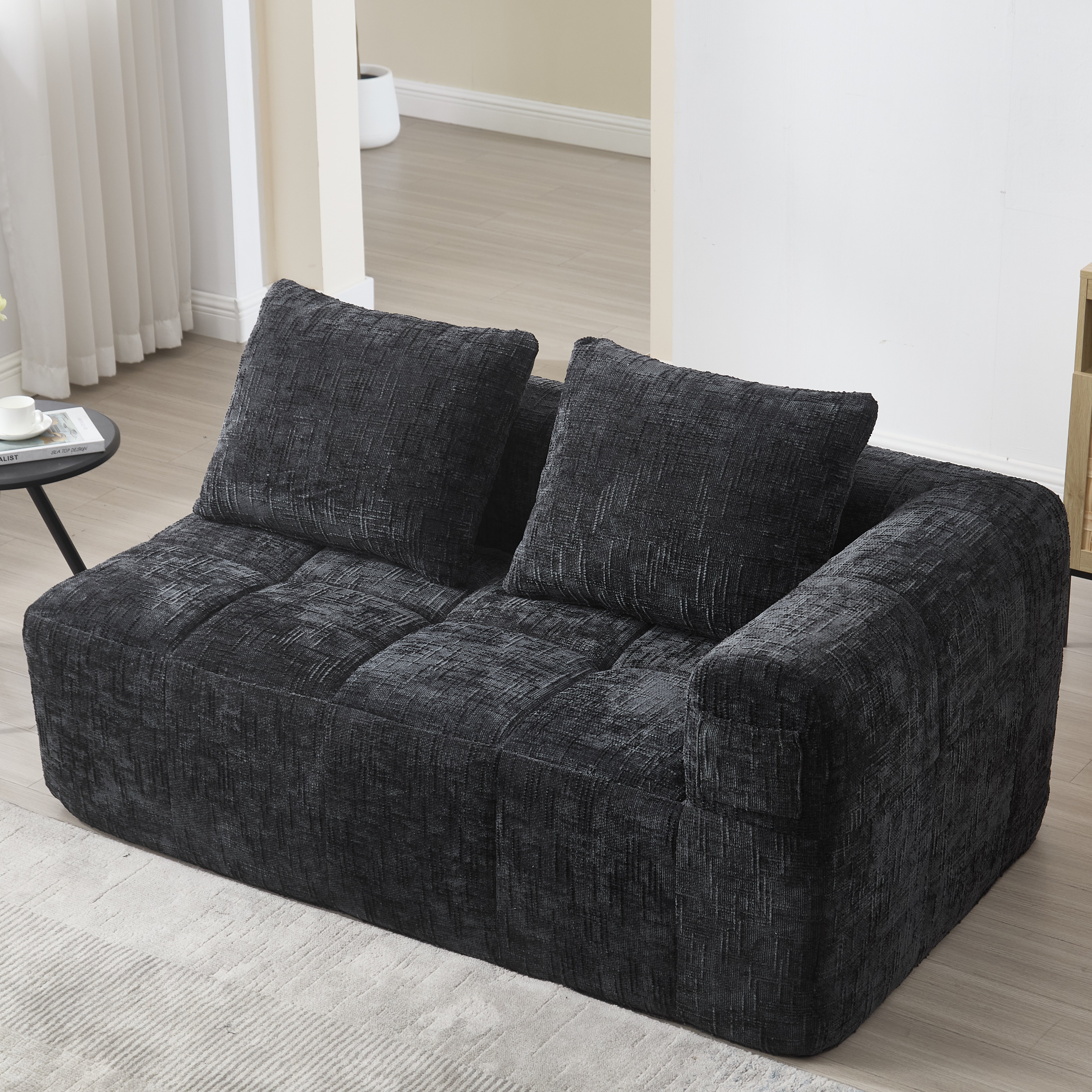 Canapé 2 places sans montage avec coussin inclus, poches latérales, LED intégrée et rangement