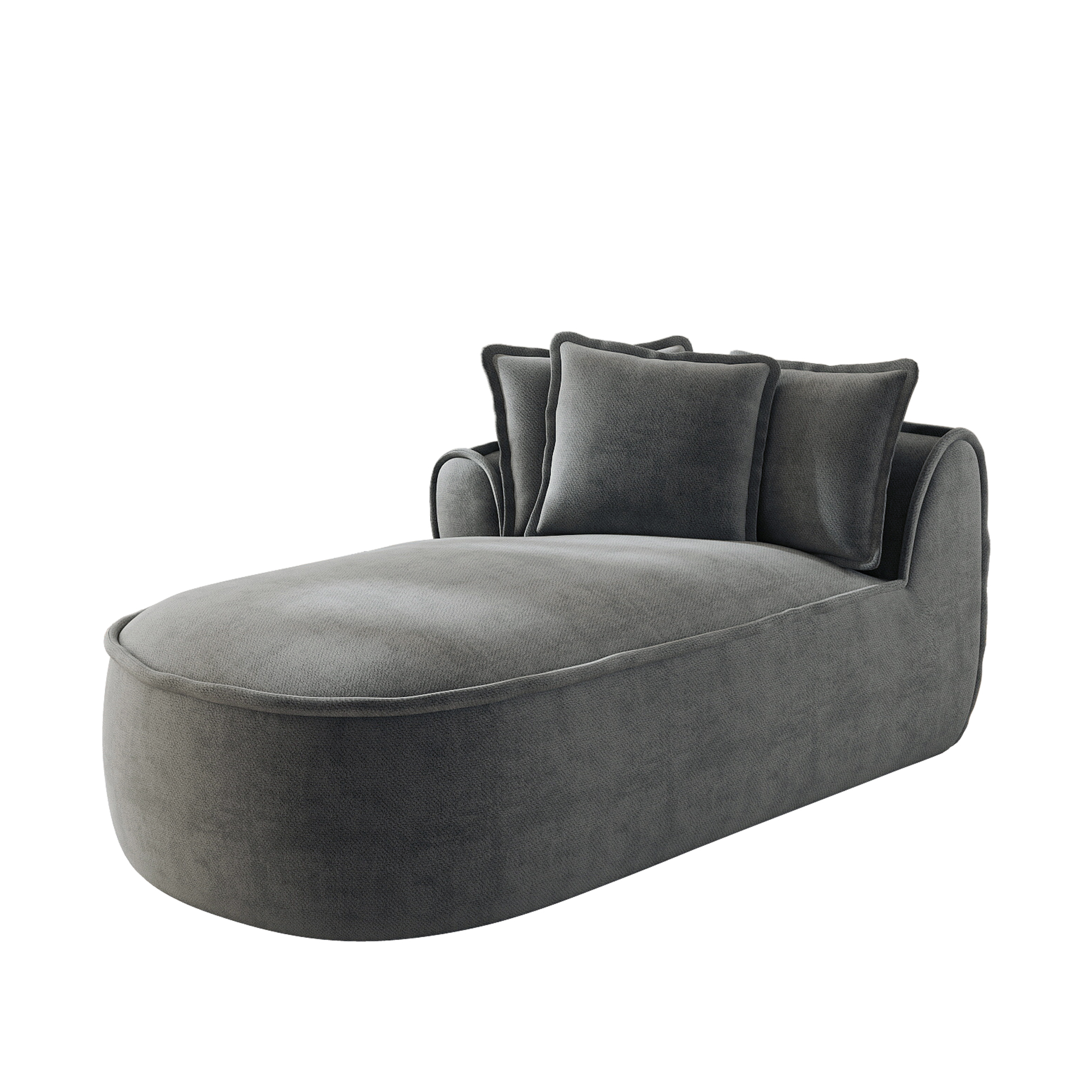 Canapé méridienne gauche 2 places avec coussins inclus et assise profonde en chenille gris