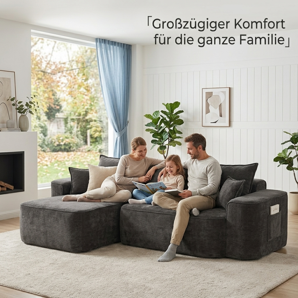 Méridienne Canapé d'angle Noir Modulaire, Confort Profond Tiefsitz, Sans Montage, Salon Moderne