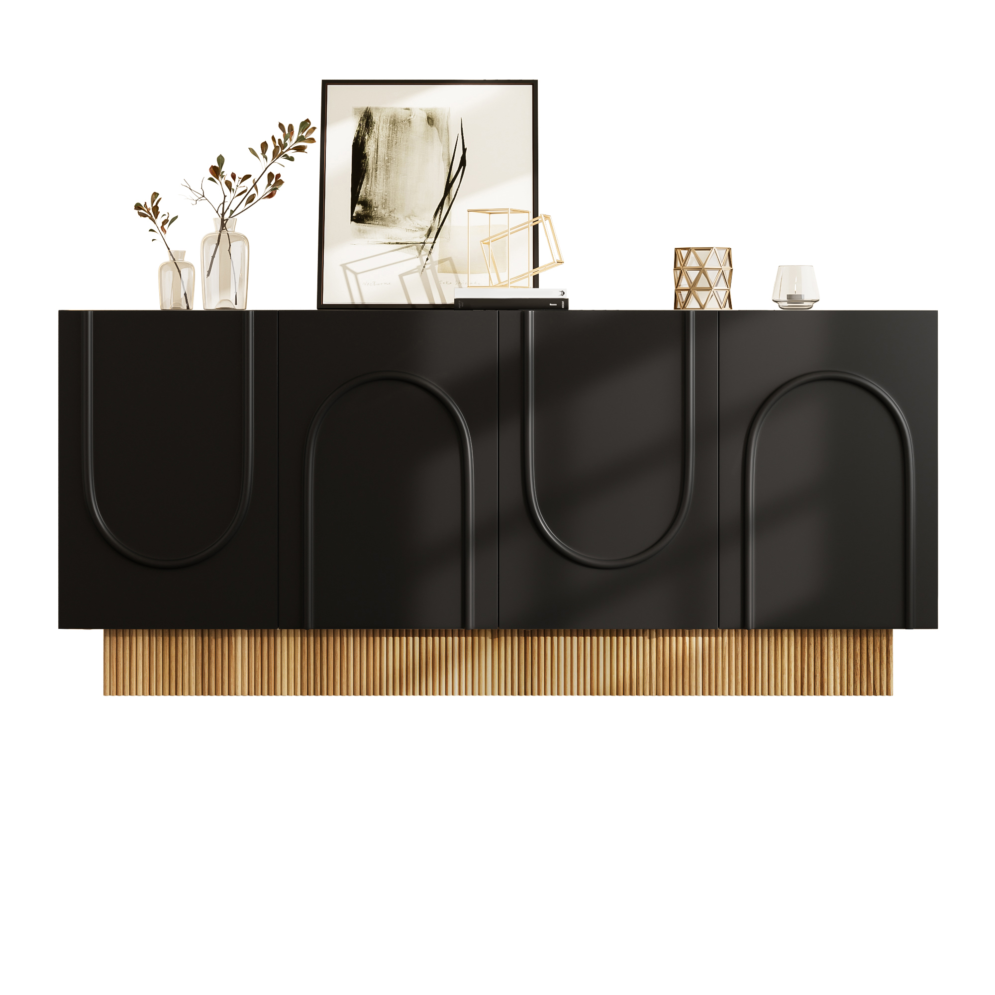 Buffet Moderne 4 Portes Noir, Meuble de Rangement Salon 160x75x38 cm, Grand Compartiment Stockage Organisé