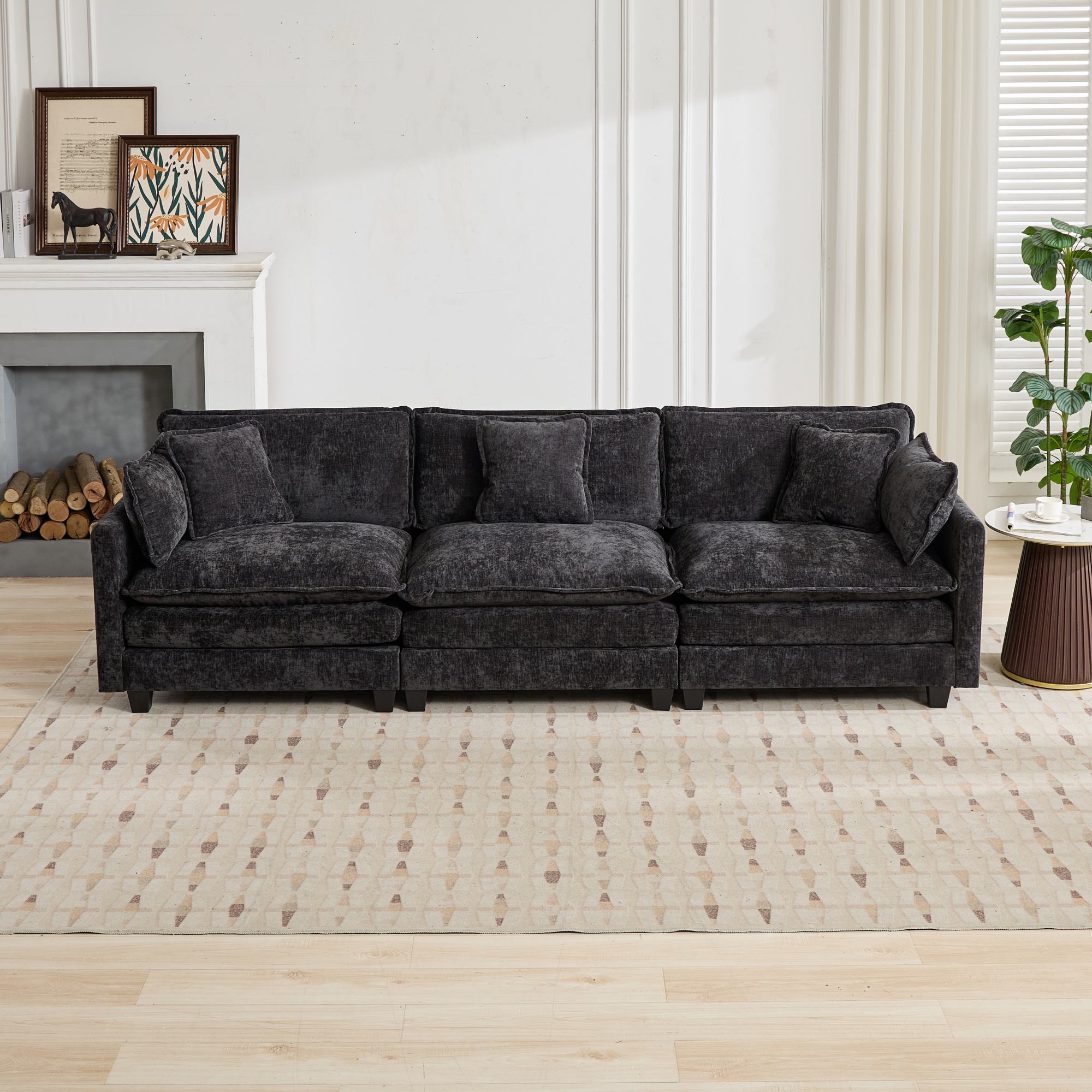 Canapé 3 places modulable et rembourré double couche, canapé en chenille respirante pour salon et appartement