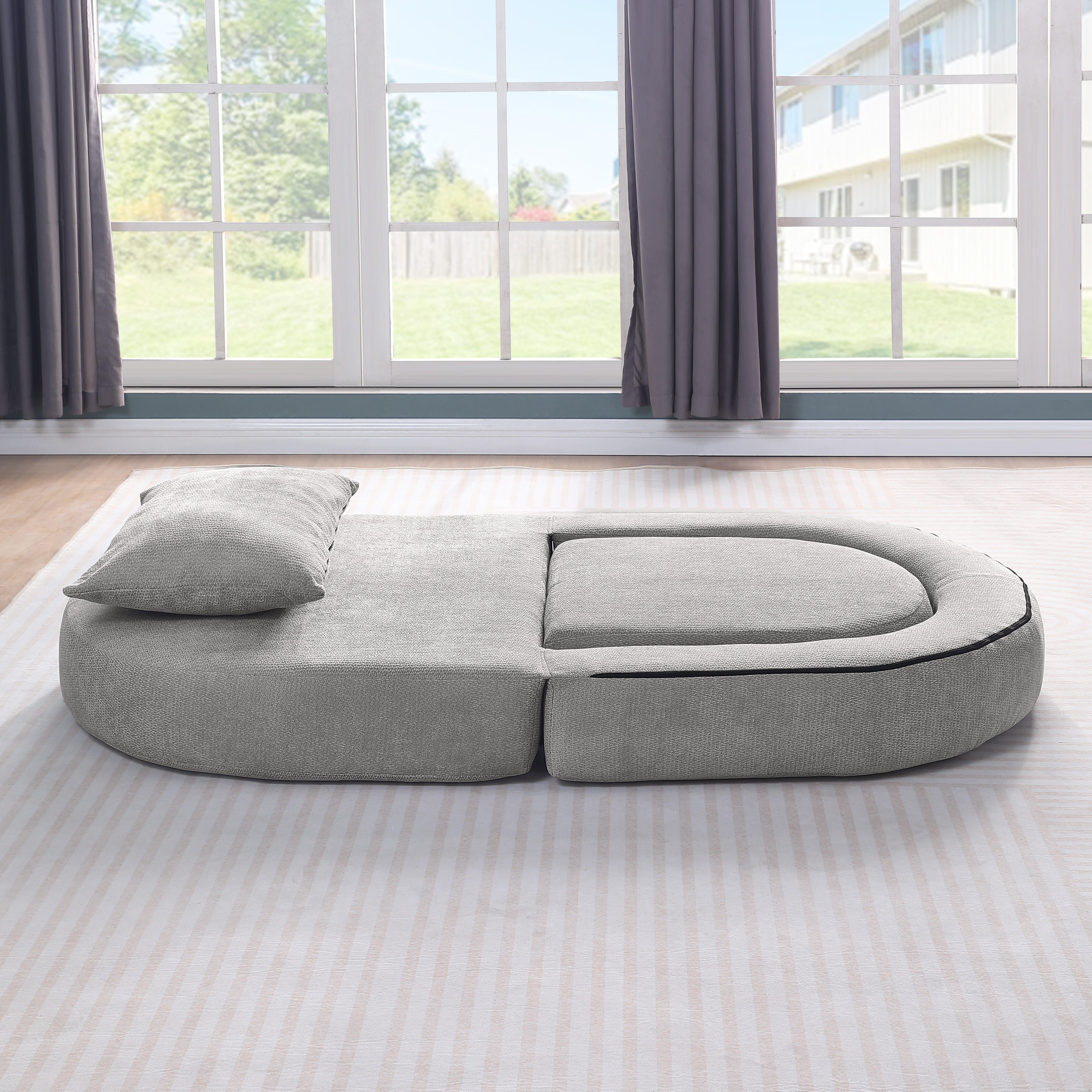 Canapé Modulable Convertible Lit Gris Chenille - Canapé Pliable Salon Chambre Moderne Design Minimaliste Compact