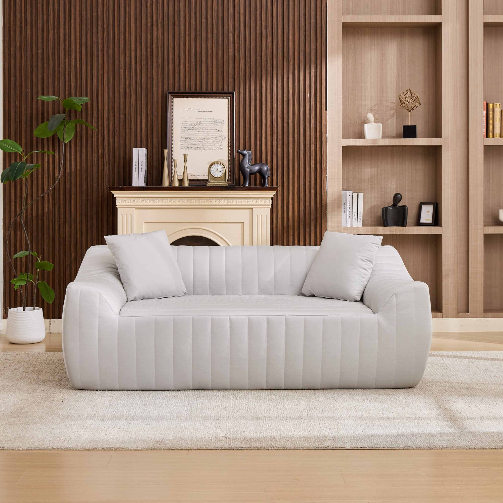 Canapé 2 places design en tissu technique blanc, capitonné vertical pour salon, bureau et chambre