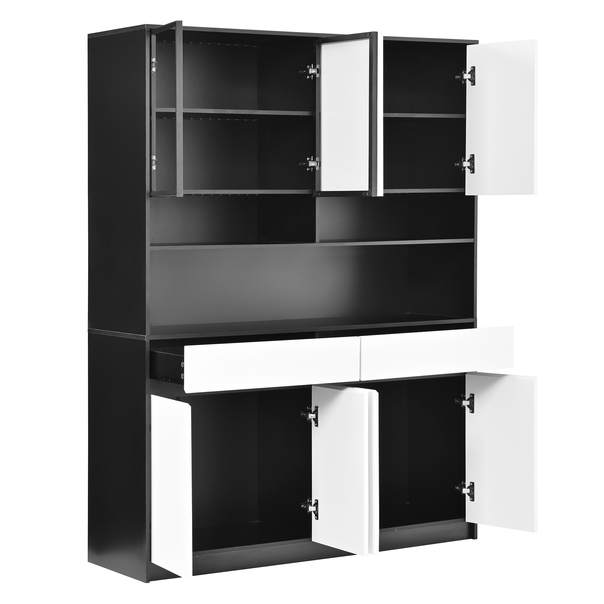 Buffet Design Panneau composite de fibres de bois à densité Stabil avec 4 Portes Supérieures et 4 Inférieures, Étagères Ouvertes LED, 160x120cm
