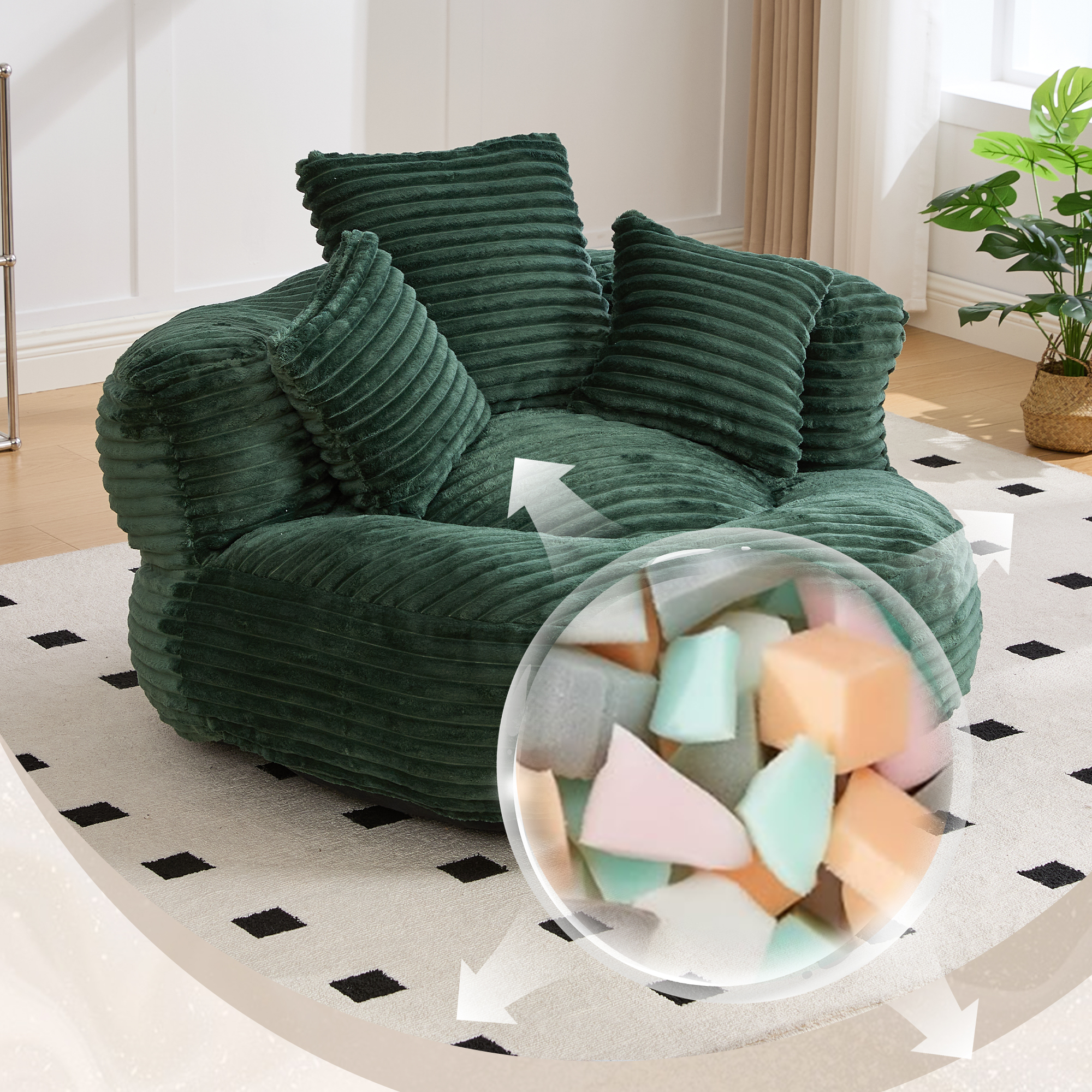 Canapé d'appoint en velours côtelé vert émeraude, mousse et dossier rembourré, capacité 250 kg, sans installation