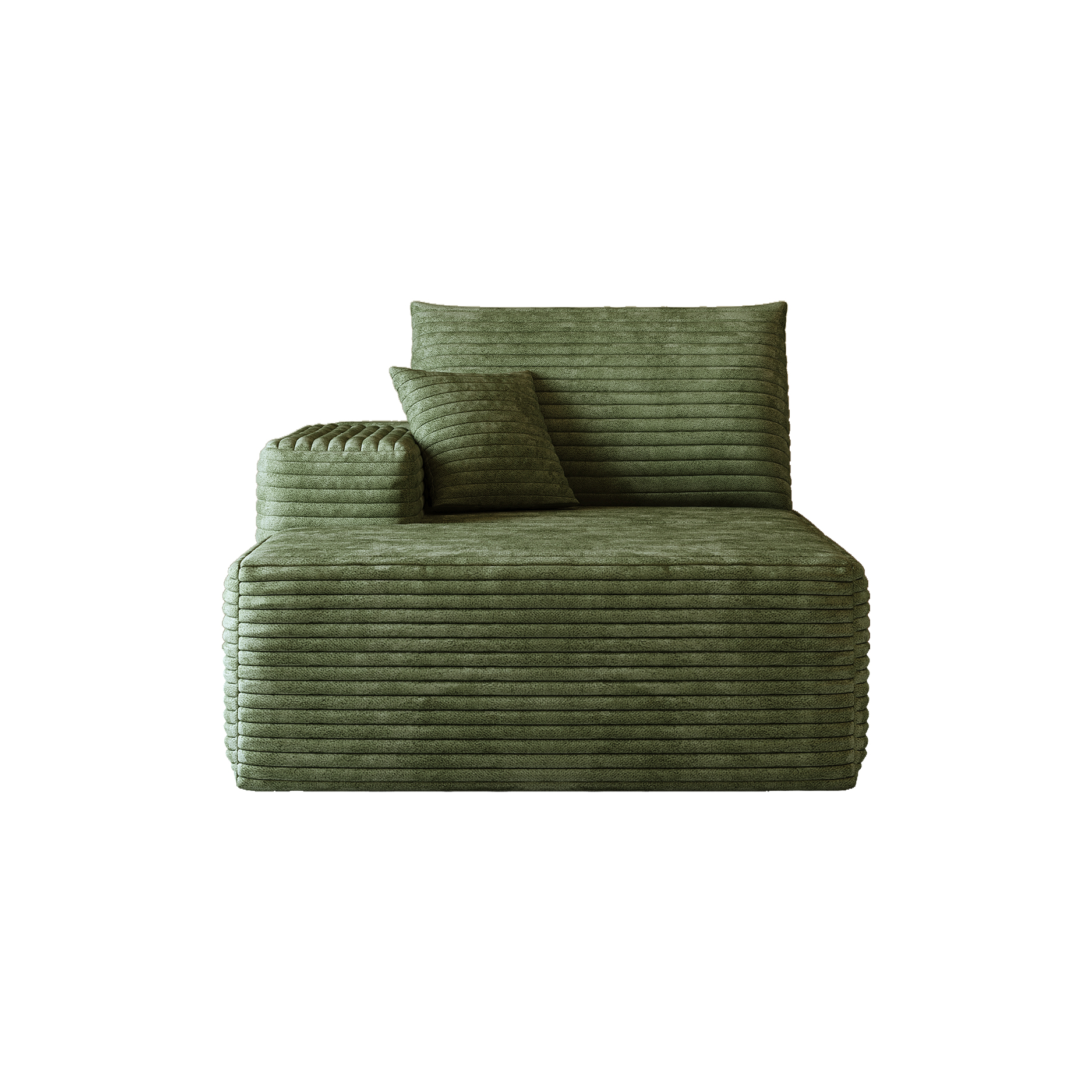 Canapé convertible vert 175x95cm en tissu velours côtelé, méridienne gauche sans montage, style nuage moderne