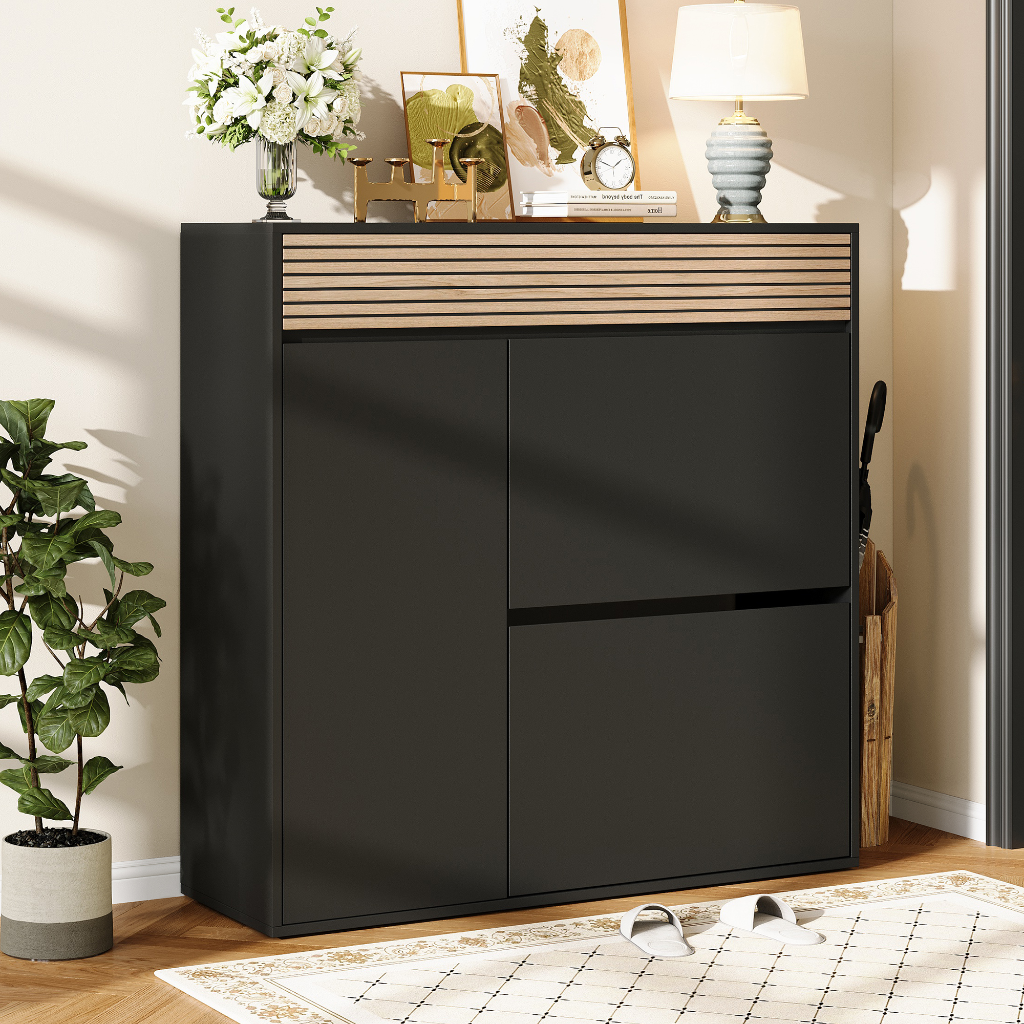 Meuble à chaussures étroit 100x35x105 cm avec mécanisme hydraulique et tiroir supérieur pour entrée moderne