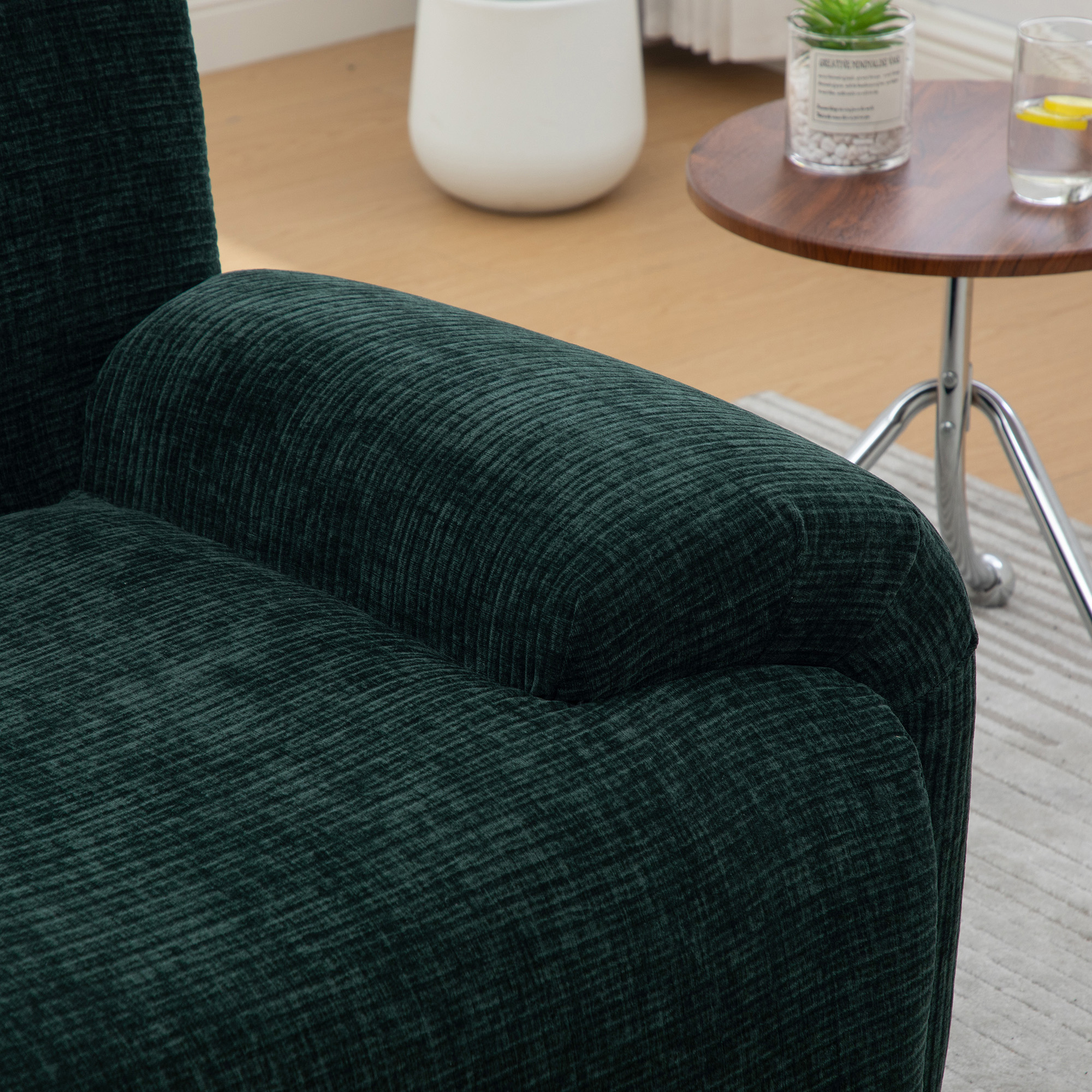 Fauteuil Chenille Vert avec Repose-Pieds, Canapé Individuel Rembourré pour Salon et Petit Espace