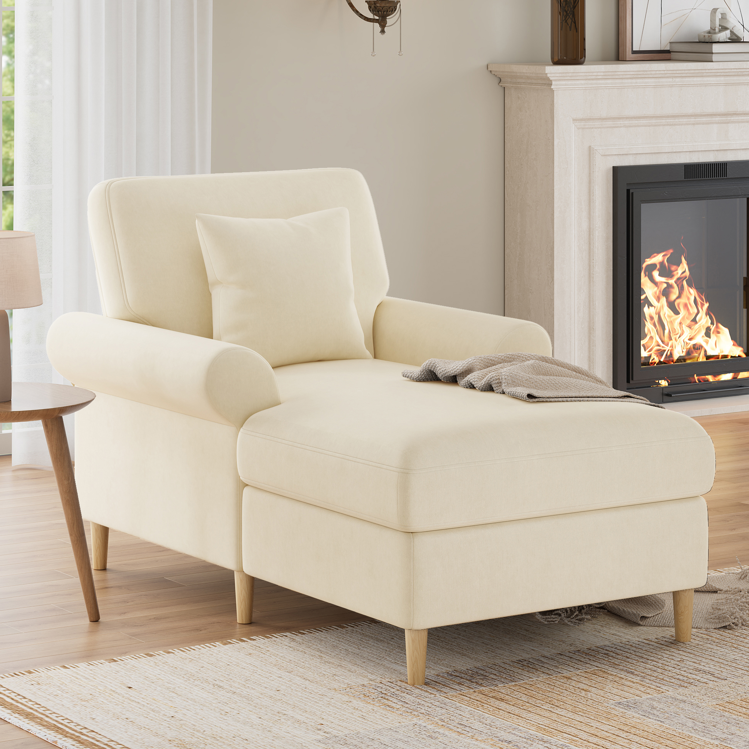 Canapé convertible 1 place en velours beige, structure stable jusqu'à 150 kg avec coussin lombaire