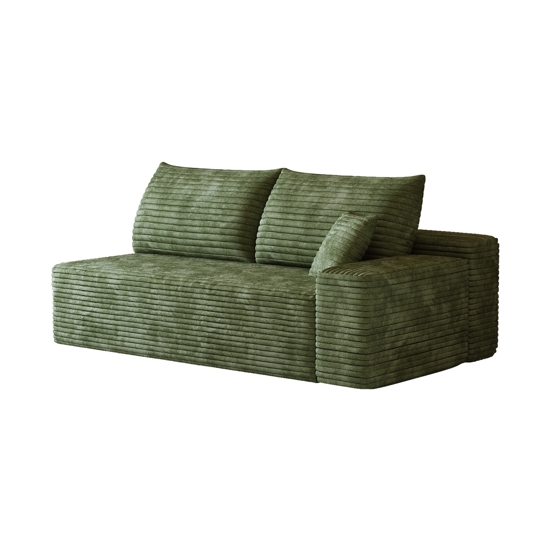 Canapé droit 2 places vert en tissu velours côtelé sans montage, structure modulaire réversible pour salon moderne et chambre