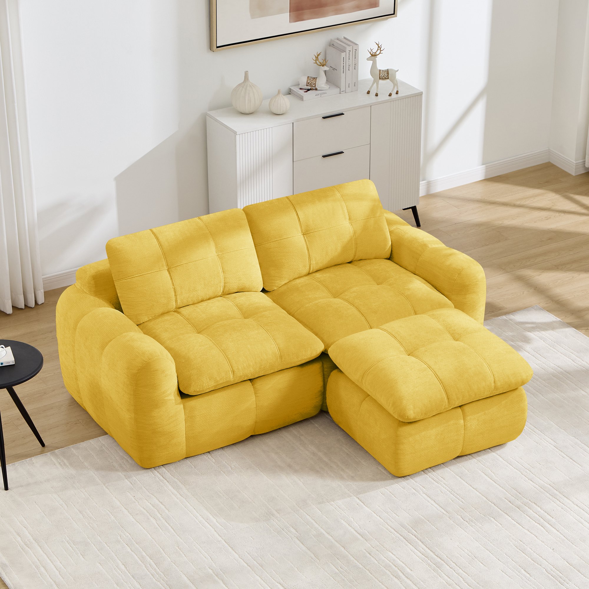 Canapé modulaire sans montage avec ottoman, tissu chenille anti-griffes, confort nuageux mousse haute densité, format 194x160 cm