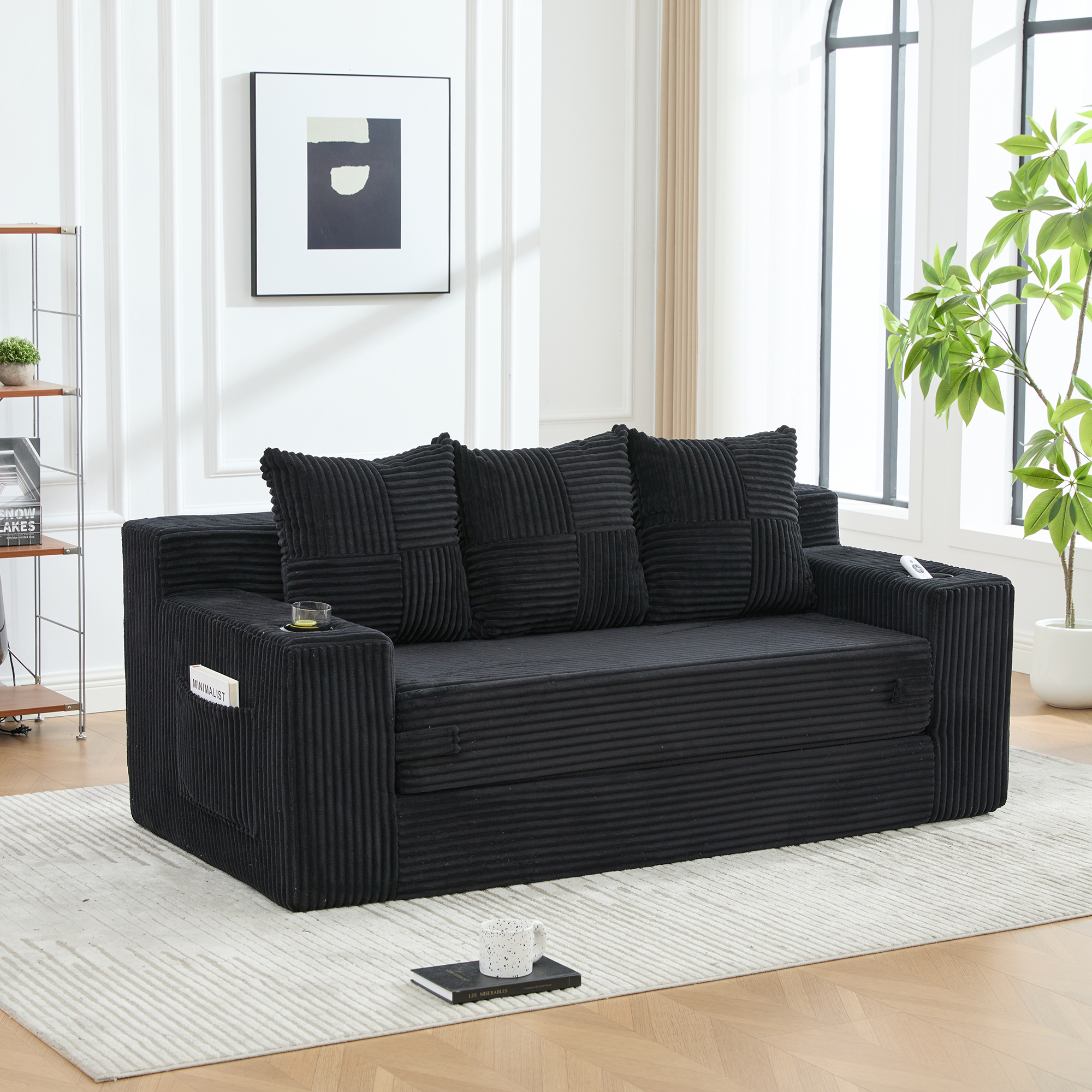 Canapé Modulable Noir 172x87x64 cm, Hauteur d'Assise 40 cm, Capacité 150 kg, Structure Modulaire sans Accoudoirs pour Studio