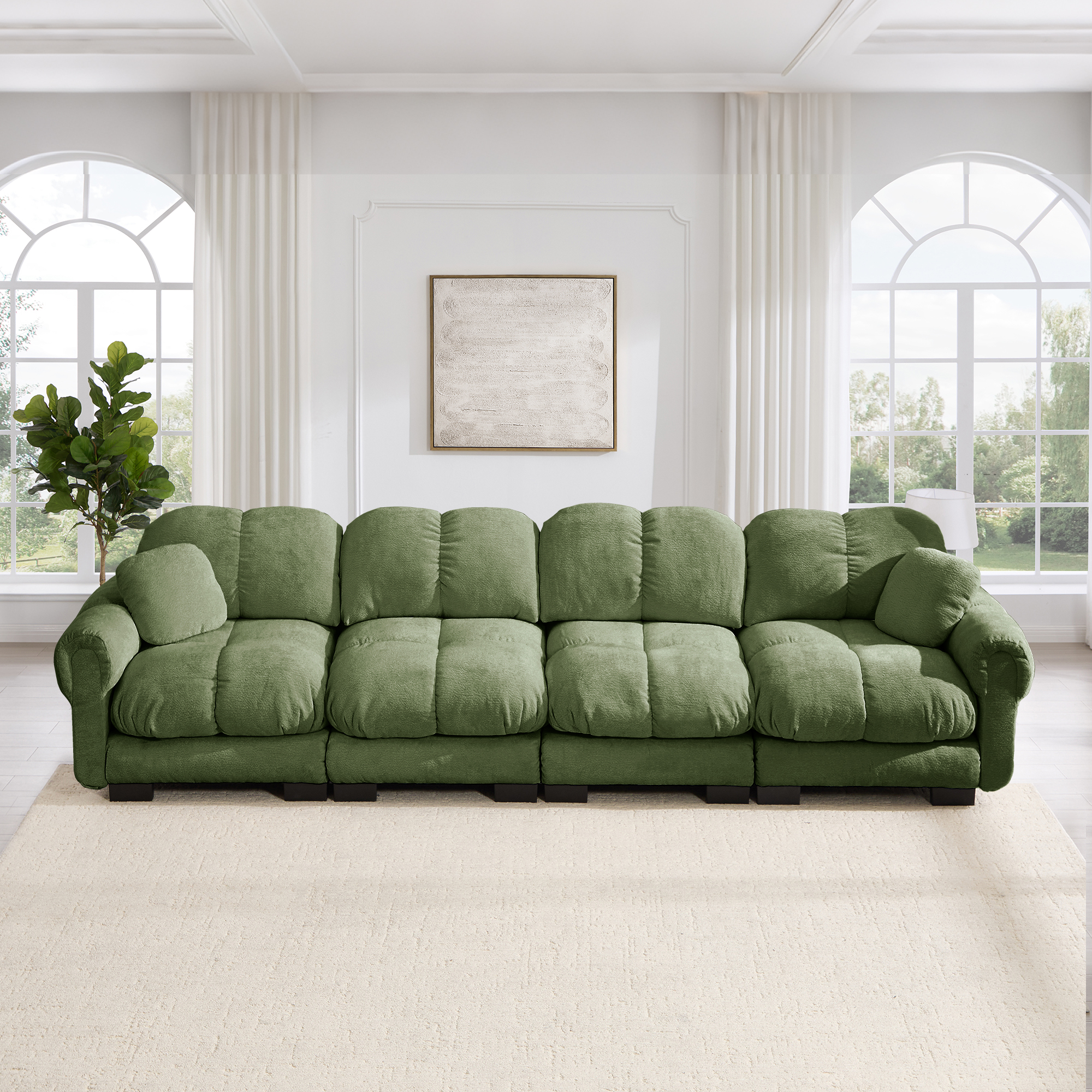 Canapé Modulable 330x86x90cm en Tissu Chenille Vert, Design Contemporain avec Coussins Épais et Dossier Ergonomique pour Salon Moderne