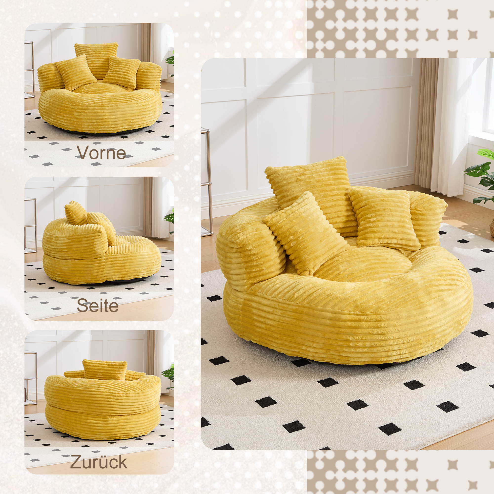 Canapé 108x108x52 cm avec dossier haut, accoudoirs et rangement intégré, 20,5 kg, pour adulte et enfant