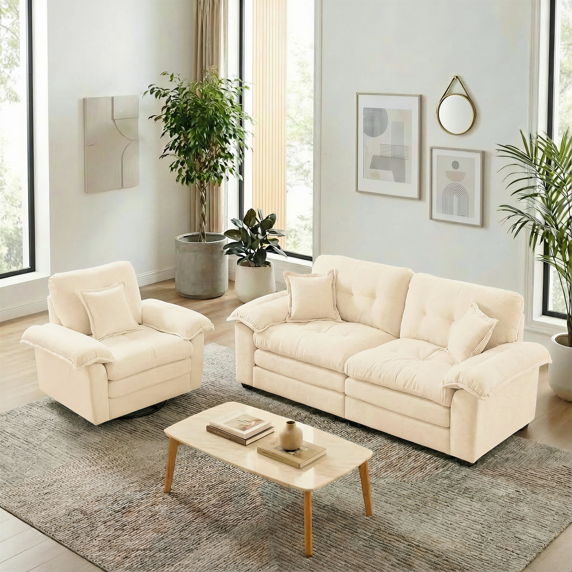 Fauteuil Confortable Profond avec Mousse à Mémoire de Forme et Structure Stable Bois Métal pour Salon Lectures Détente