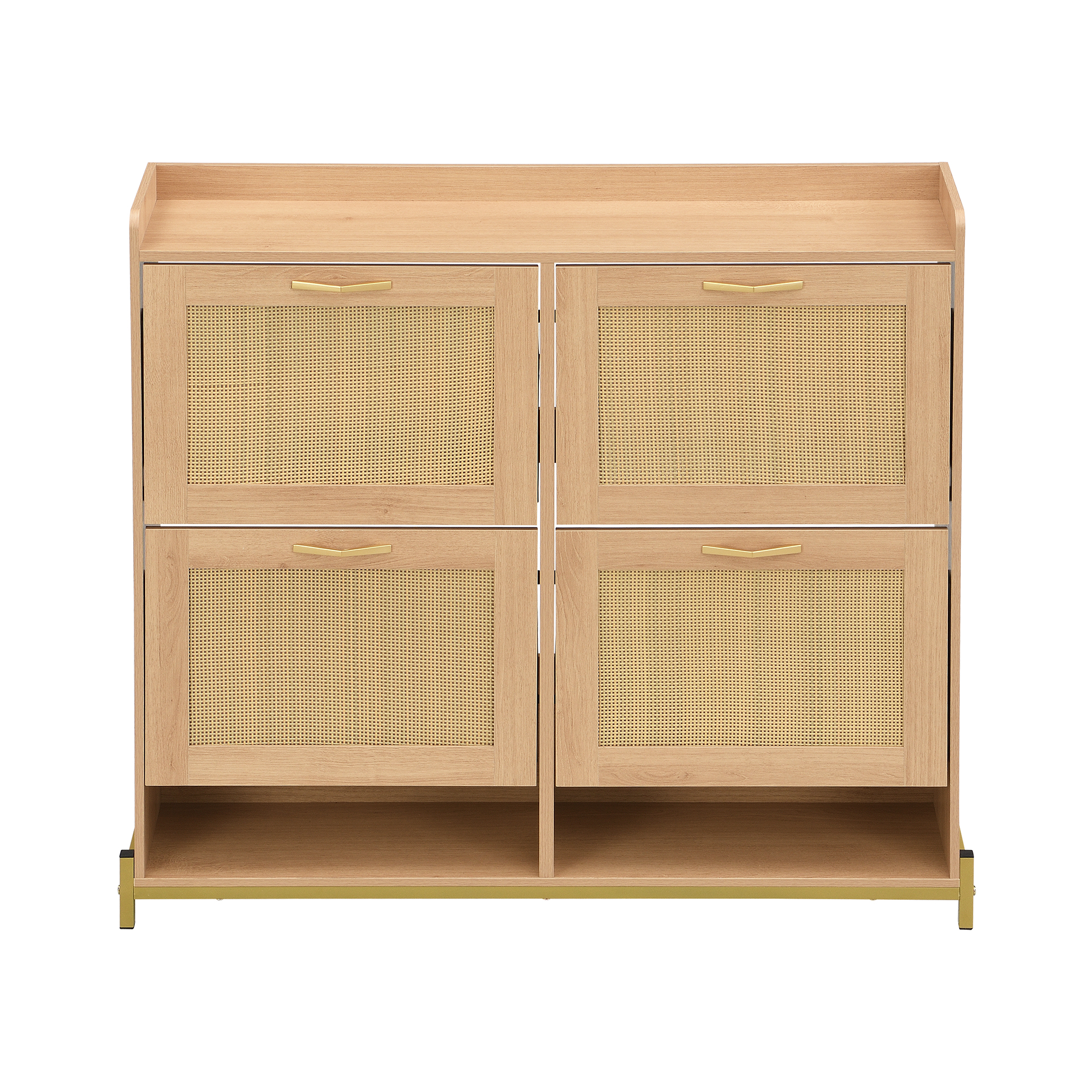 Meuble à chaussures 4 portes, 108,5x24x100 cm, Armoire hall d'entrée en Panneau composite de fibres de bois à densité et métal, couleur chêne clair avec étagère supérieure