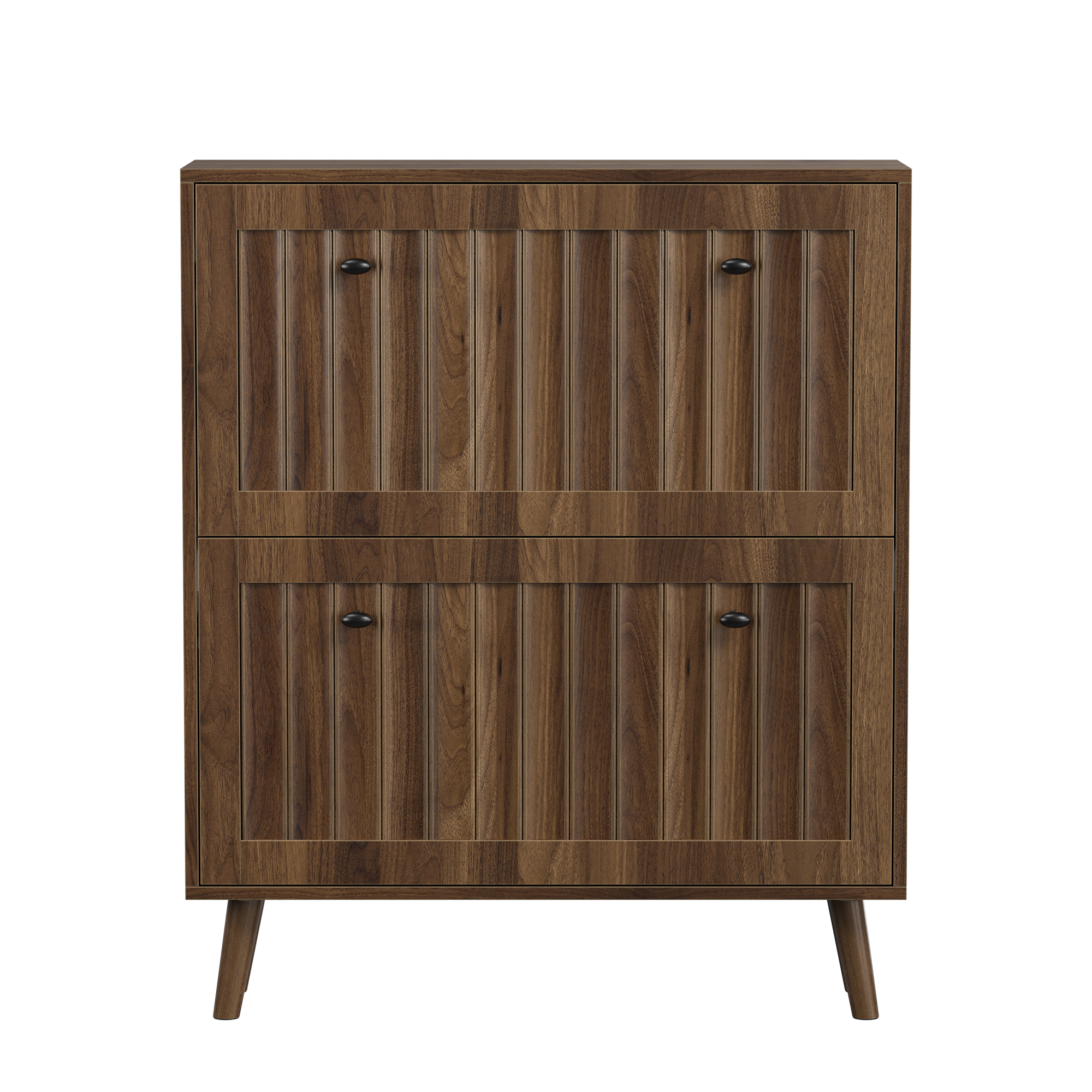 Meuble à chaussures Panneau composite de fibres de bois à densité Noyer 80x24x95 cm, Structure Robuste avec Pieds Bois Massif et Poignées Noires Design Moderne