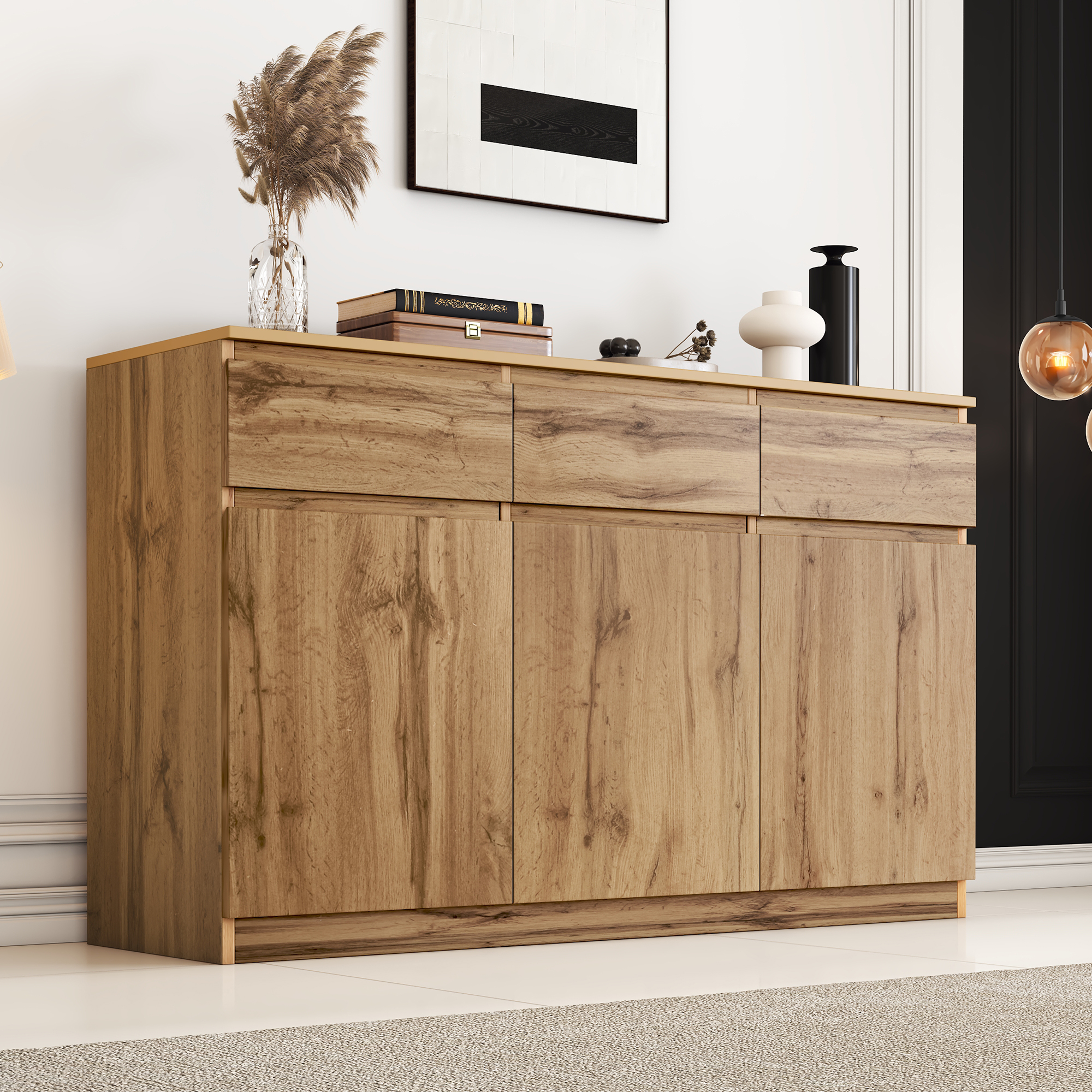 Buffet 135x40x81 cm, Meuble Rangement Cuisine avec 3 Tiroirs Intégrés et Étagères Réglables pour Stockage Spacieux
