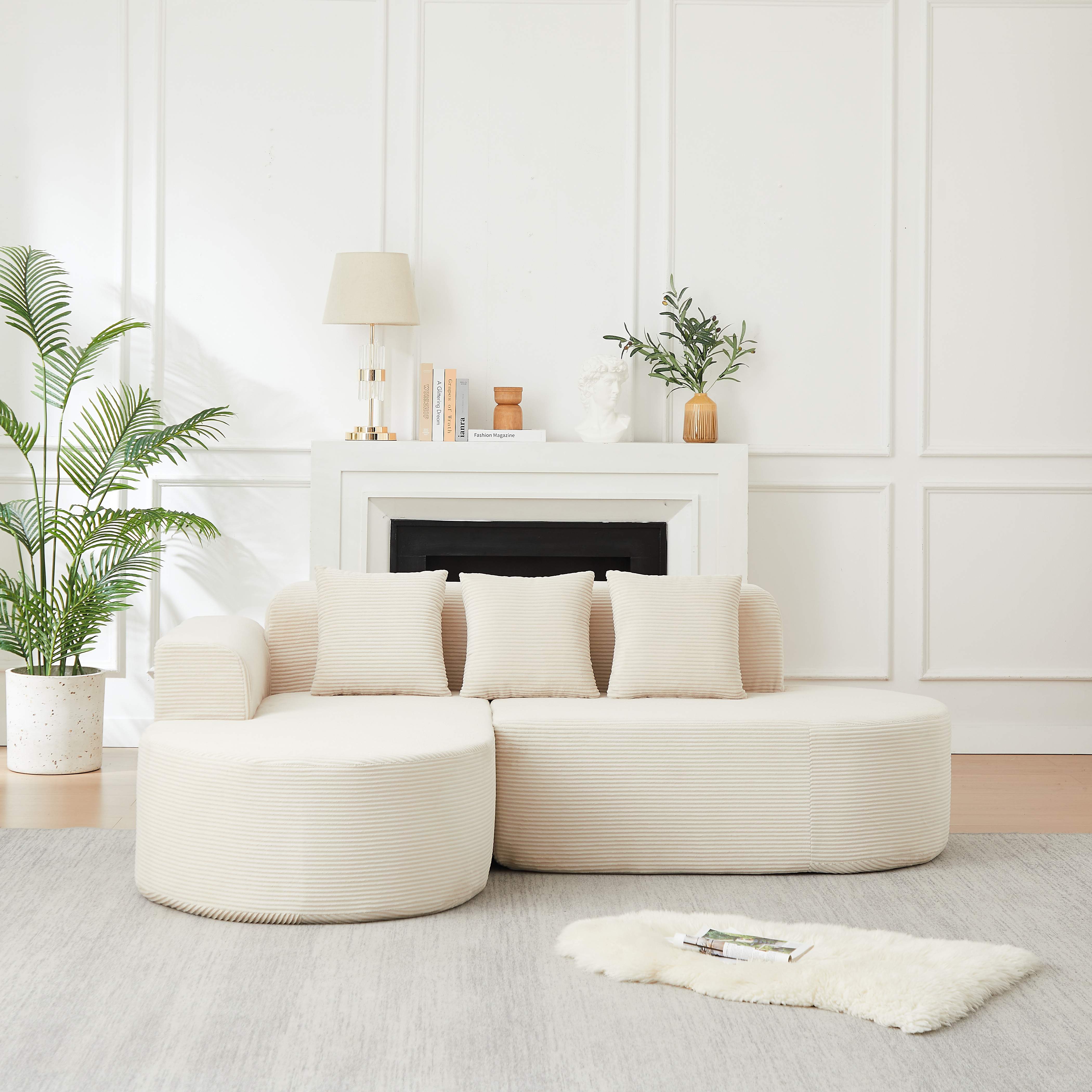 Canapé d'angle structure rembourrée tissu corduroy doux, accoudoirs arrondis ergonomiques, format L 220cm pour espace vie