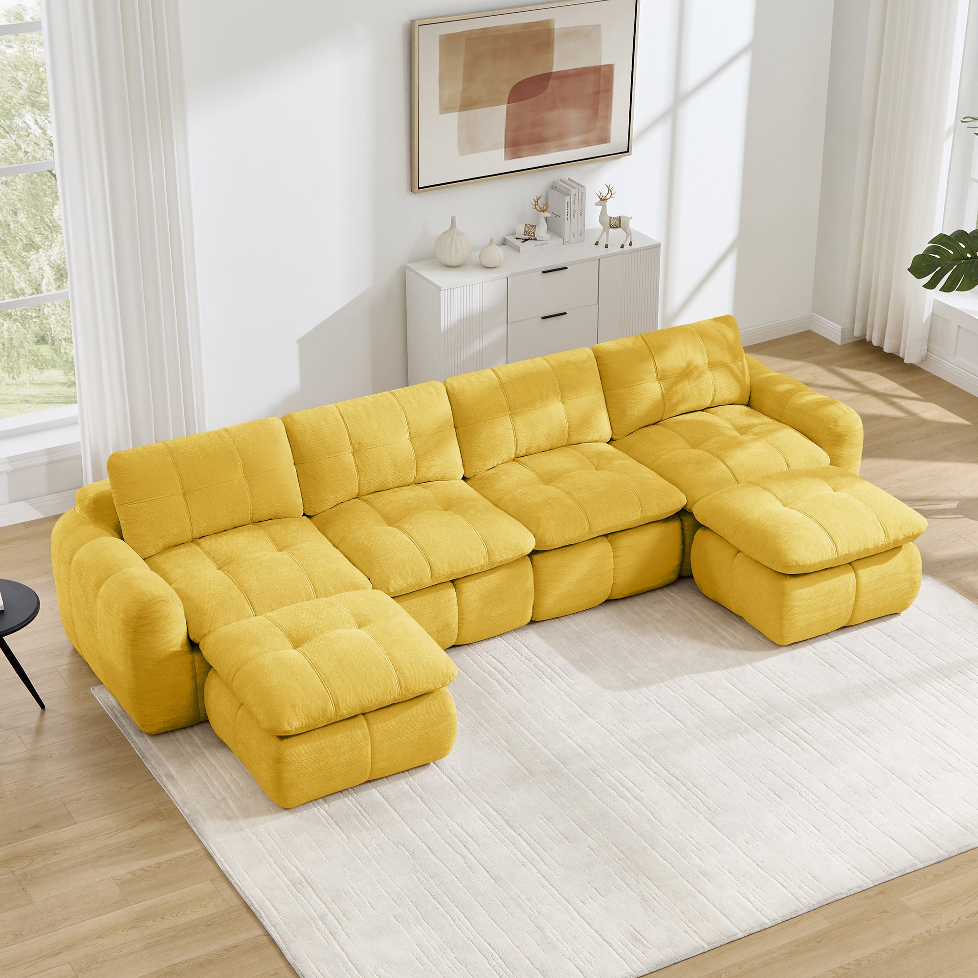 Grand Canapé d'Angle 334x160x68cm, 4 Places avec Ottomans, Charge Max 1100kg, Poids 76,6kg, Livraison en 6 Colis, Style Contemporain