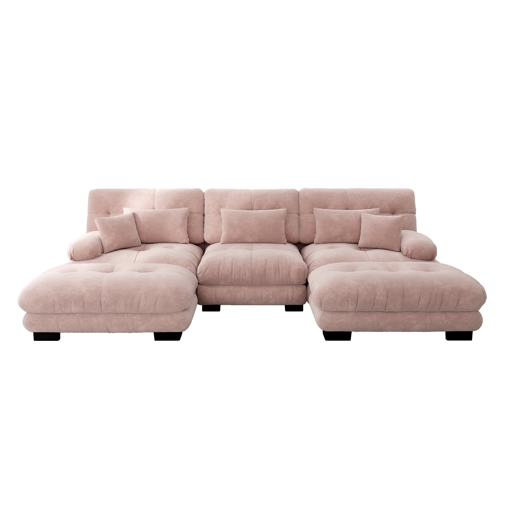 Canapé d'angle modulable en U en chenille rose avec ottoman mobile et LED pour salon contemporain