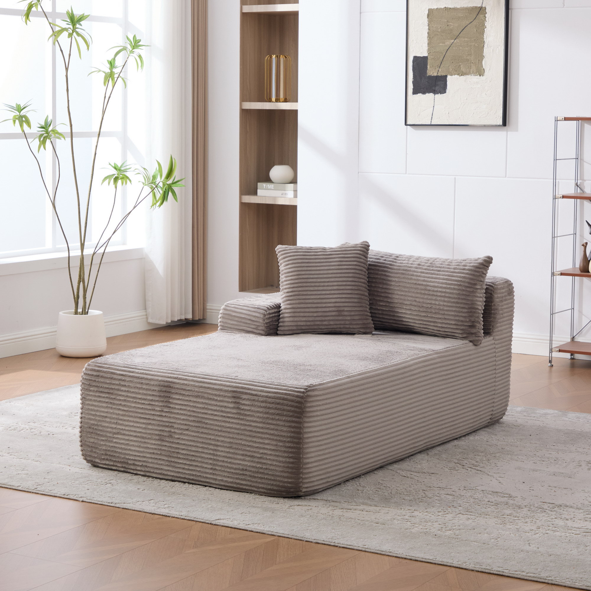 Méridienne Canapé Salon Moderne en Tissu Chenille Gris Foncé avec Coussin Confortable pour Pièce à Vivre