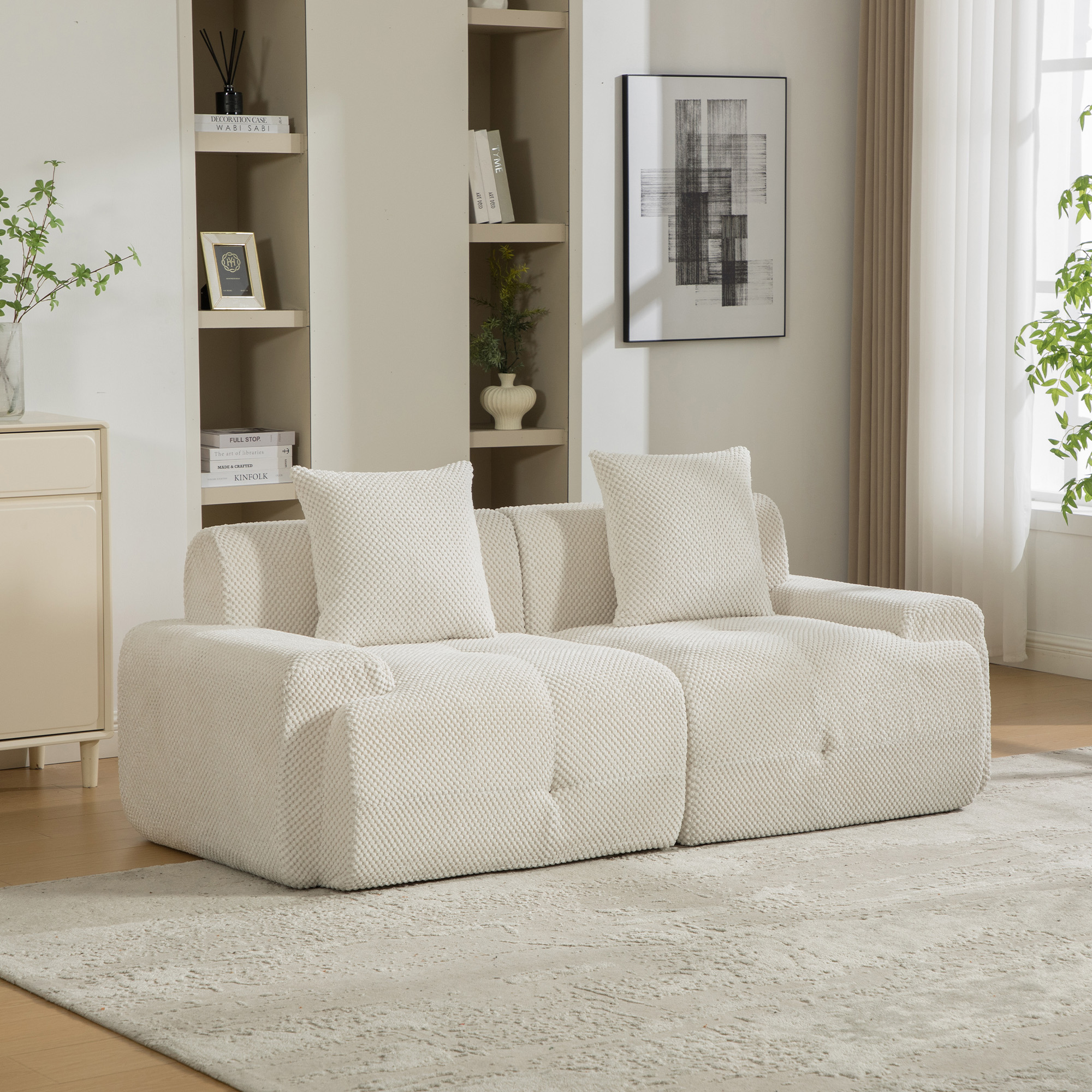 Canapé modulable chenille beige sans assemblage, mousse 30D haute résilience et fond antidérapant